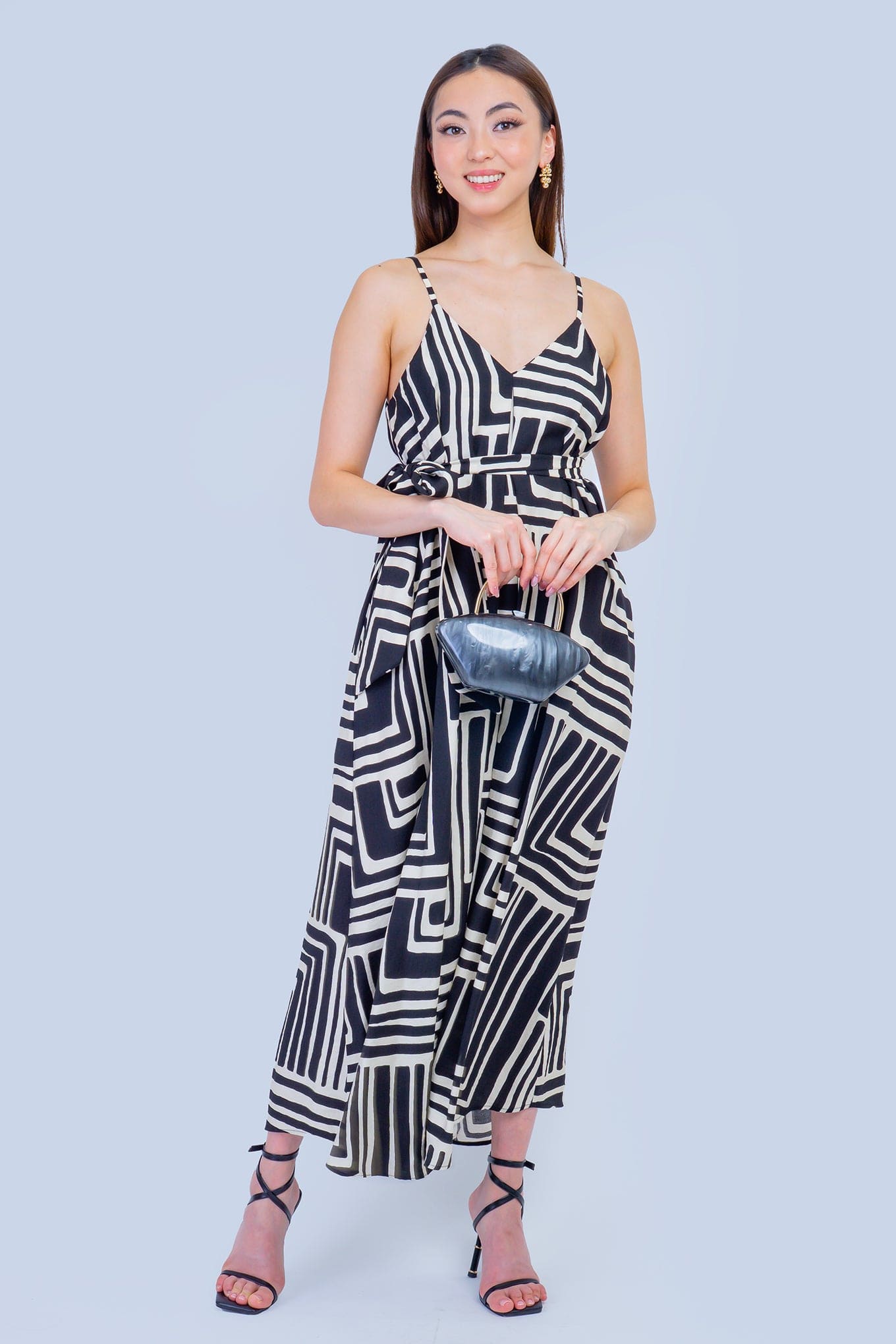 DCD DRESSES Black and Ivory Graphic Relax Slip Dress
