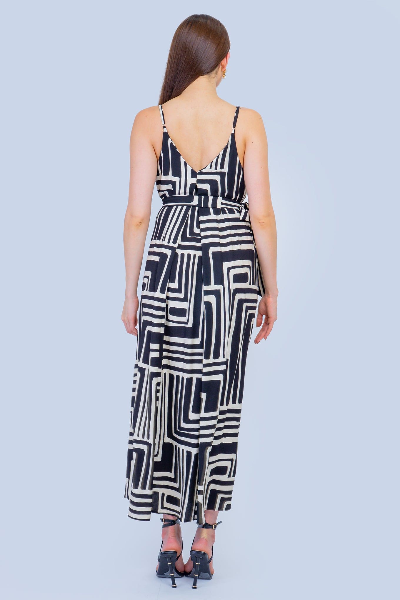 DCD DRESSES Black and Ivory Graphic Relax Slip Dress