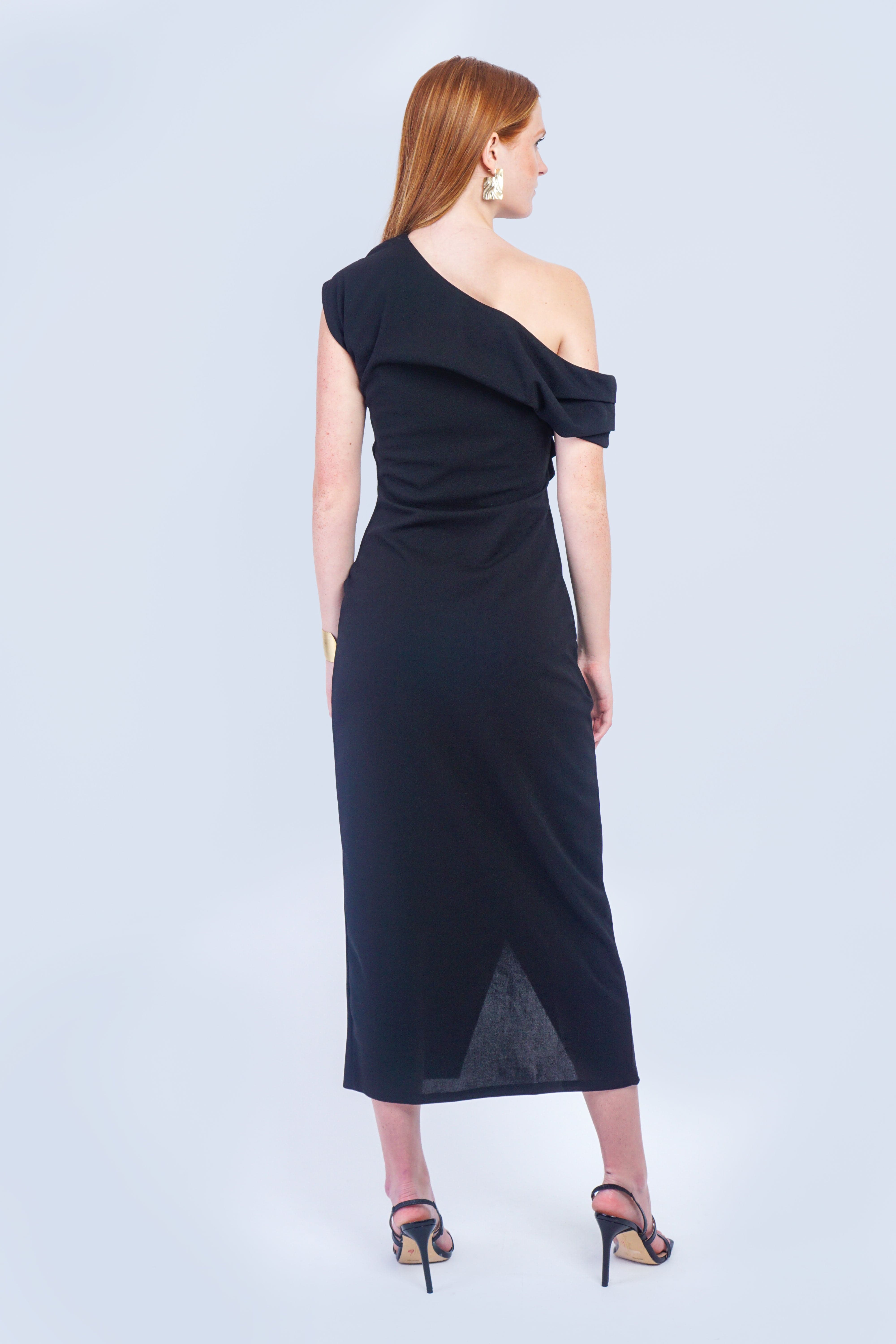 Private Label DRESSES Black Asymmetrical Drop Shoulder Dress