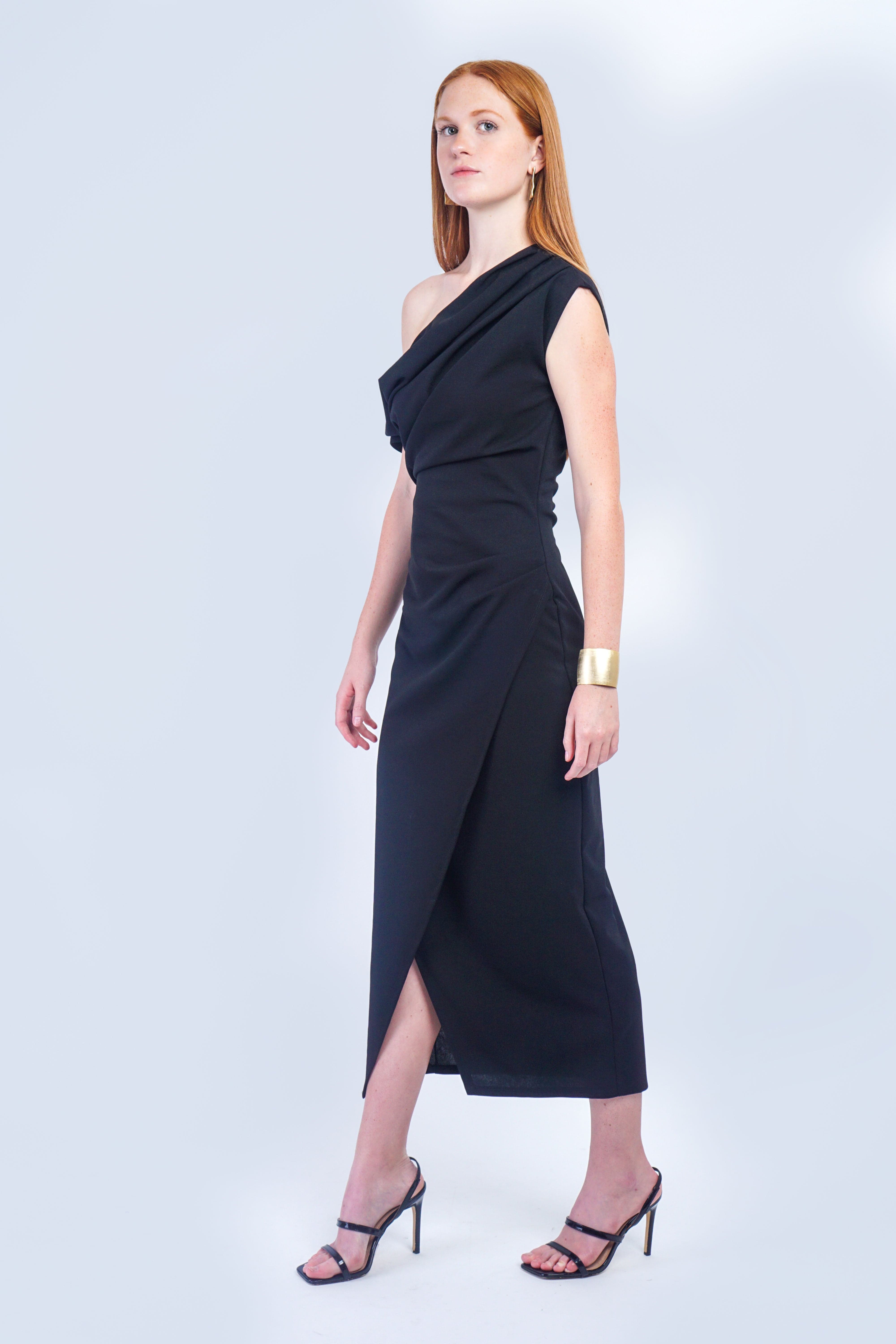 Private Label DRESSES Black Asymmetrical Drop Shoulder Dress
