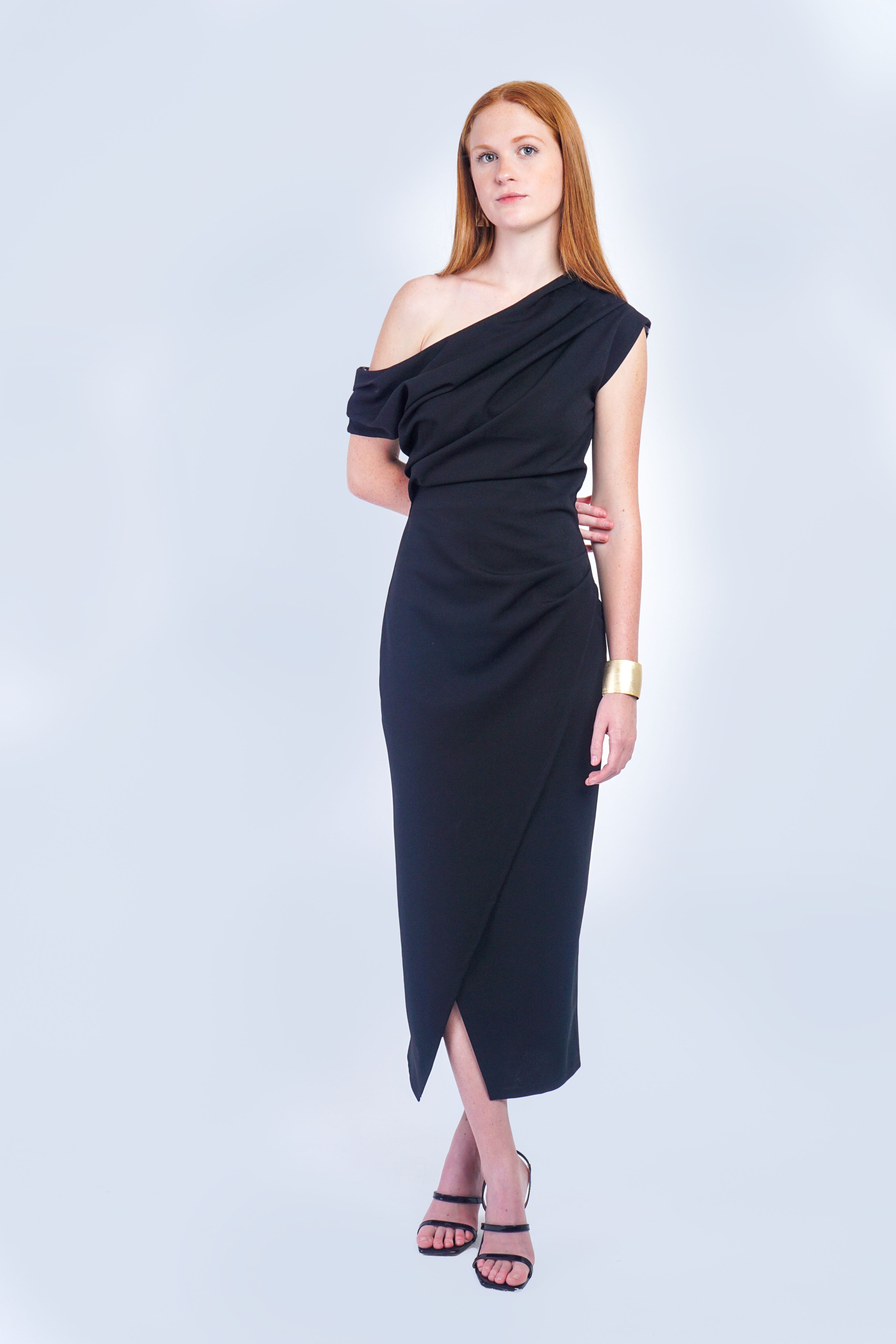 Private Label DRESSES Black Asymmetrical Drop Shoulder Dress