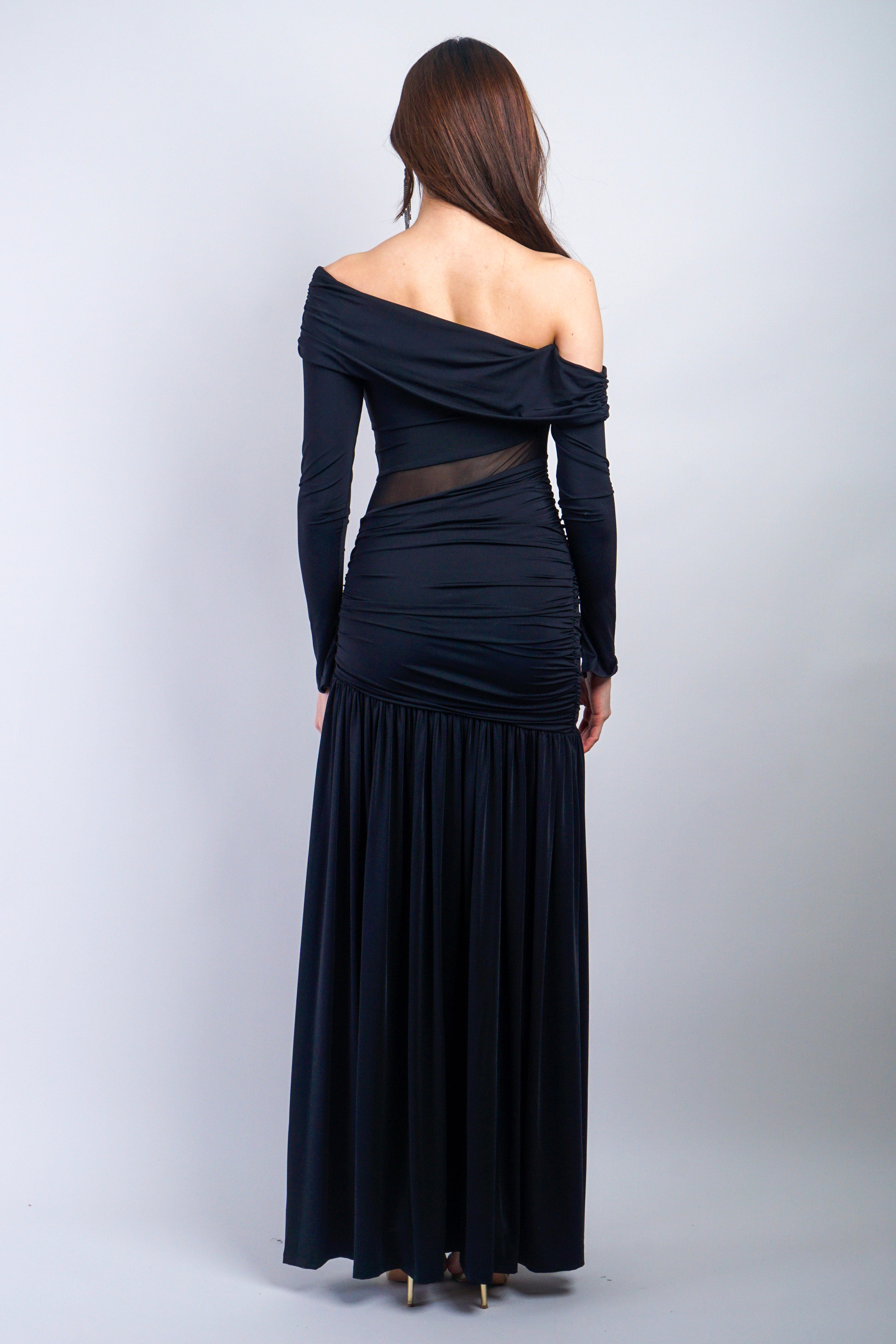 Private Label DRESSES Black Asymmetrical Sleeve Knit Gown