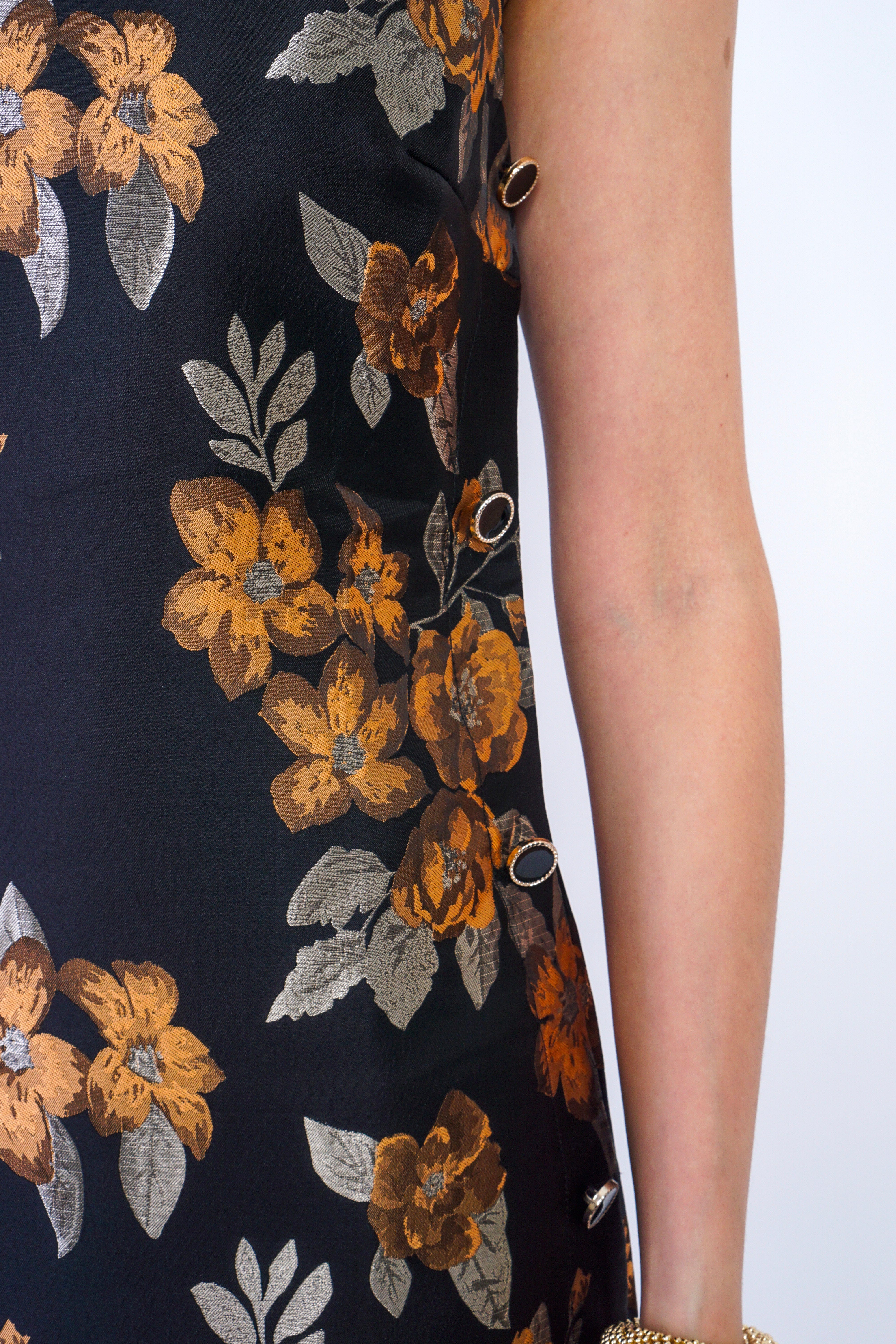 Private Label DRESSES Black/Bronze Floral Side Button Dress