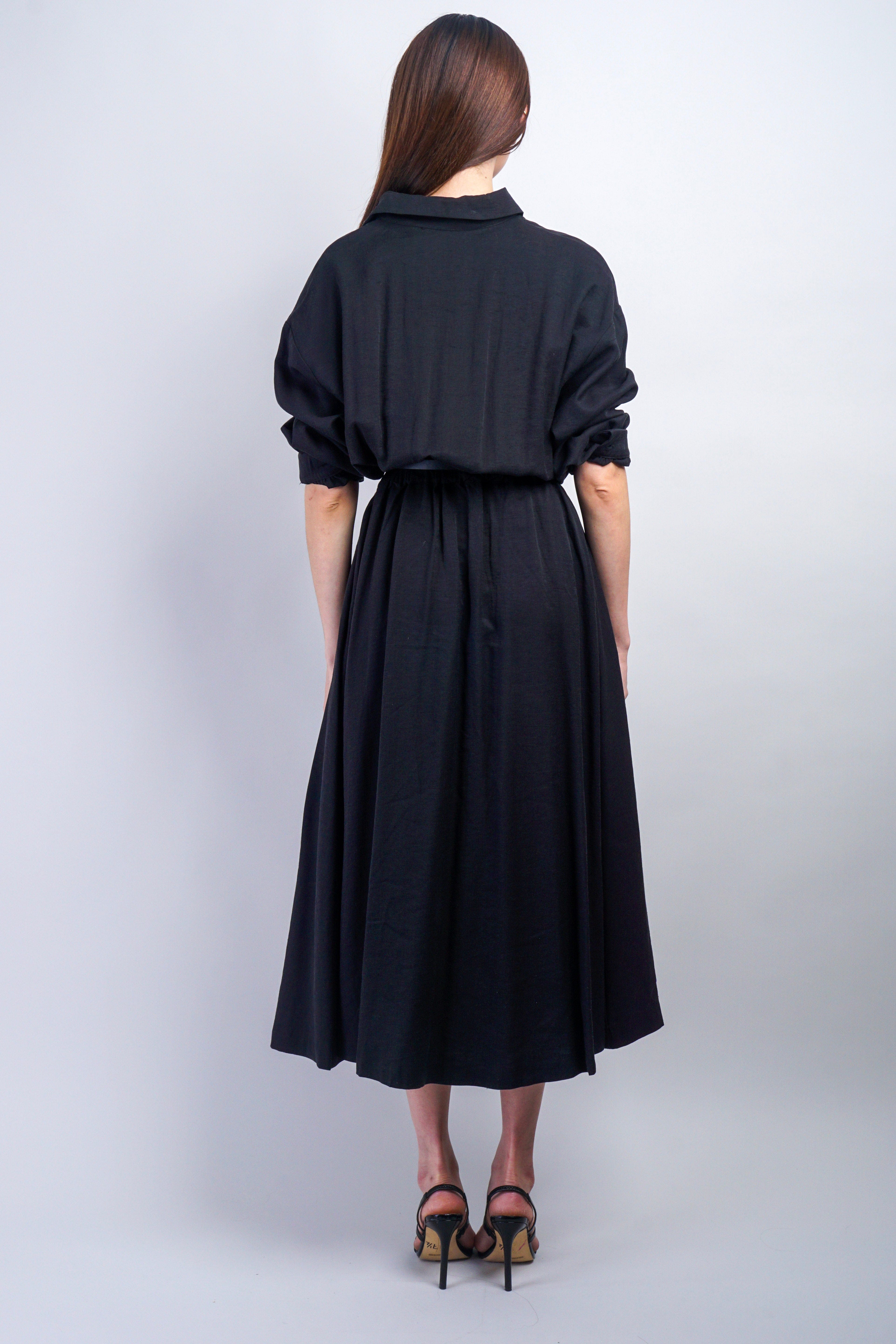 Private Label DRESSES Black Classic Long Sleeve Midi Shirt Dress