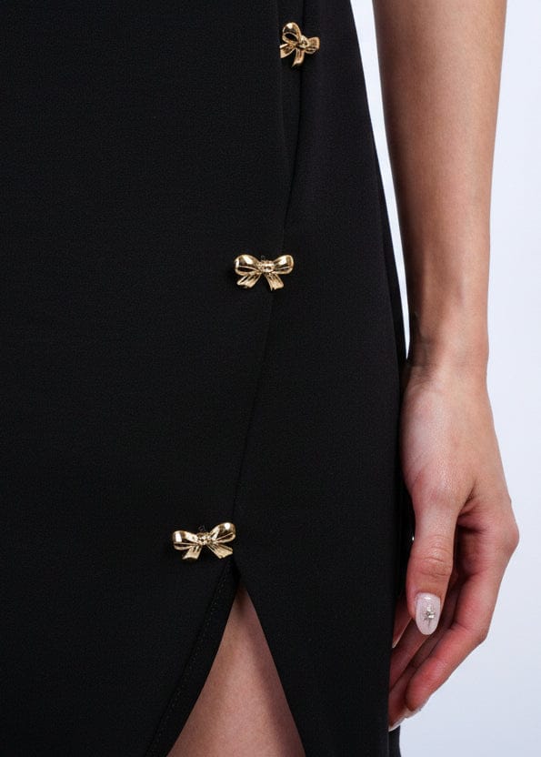 Private Label DRESSES Black Crew Neck Gold Bow Dress