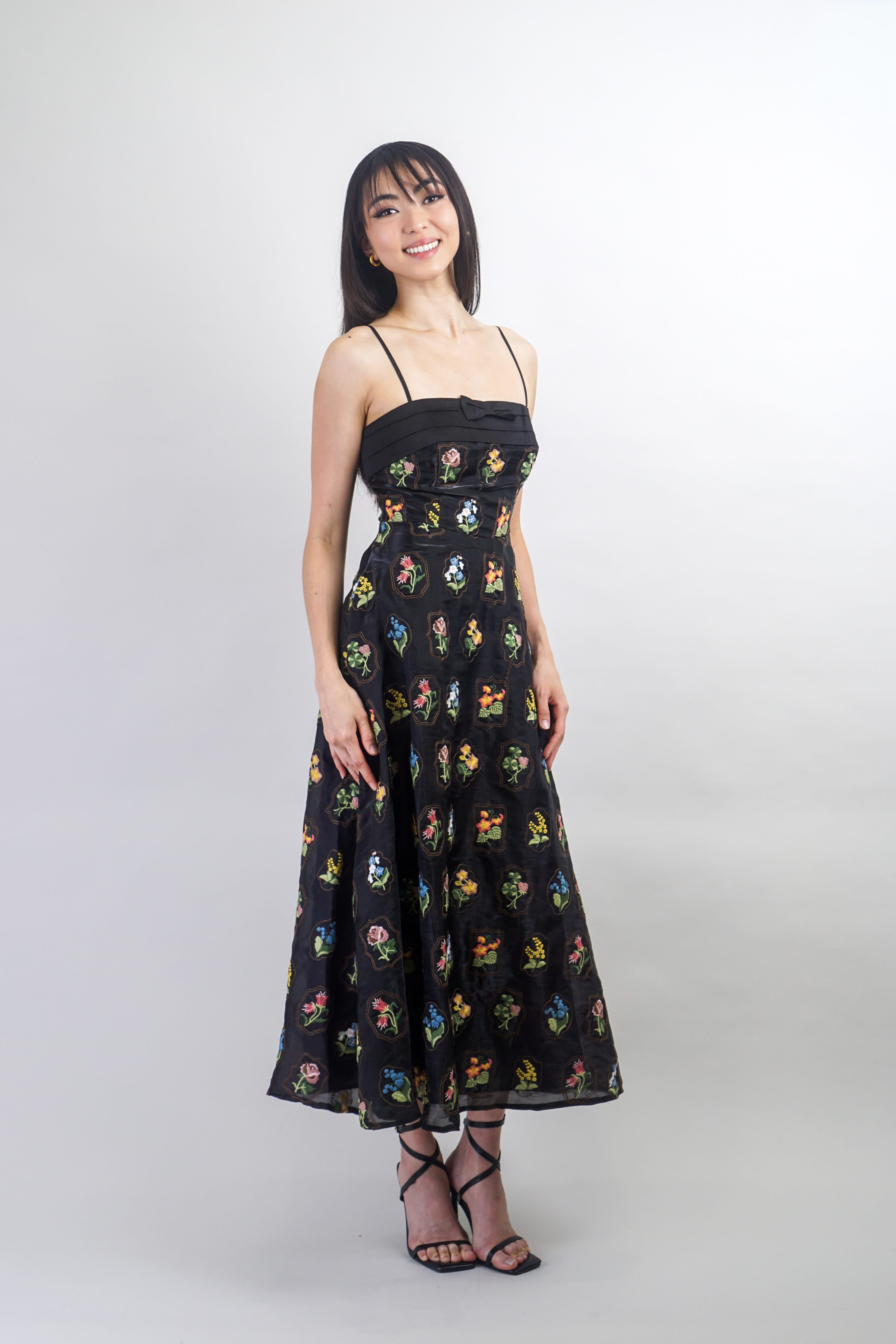 Private Label DRESSES Black Floral Embroidered Midi Dress