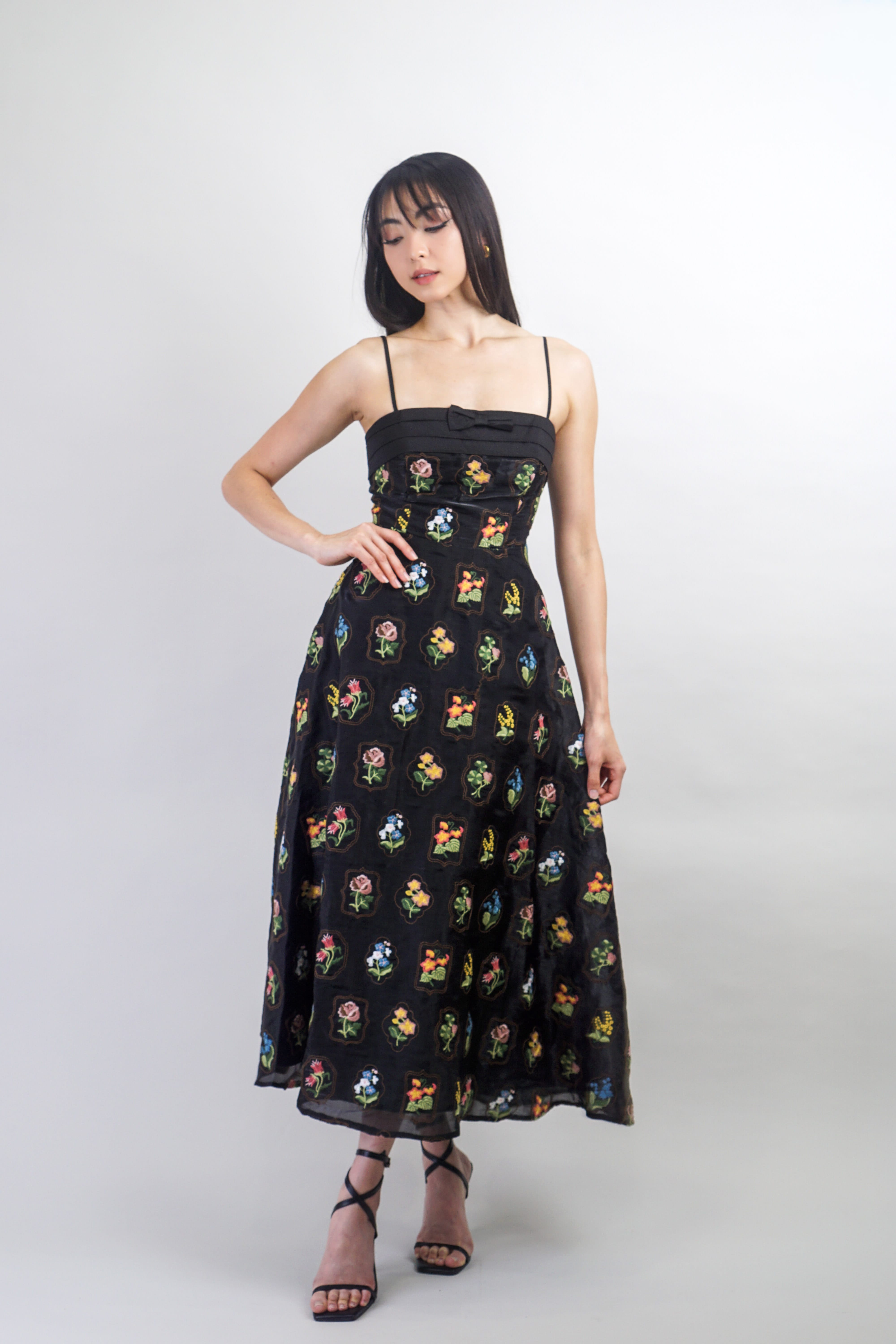 Private Label DRESSES Black Floral Embroidered Midi Dress