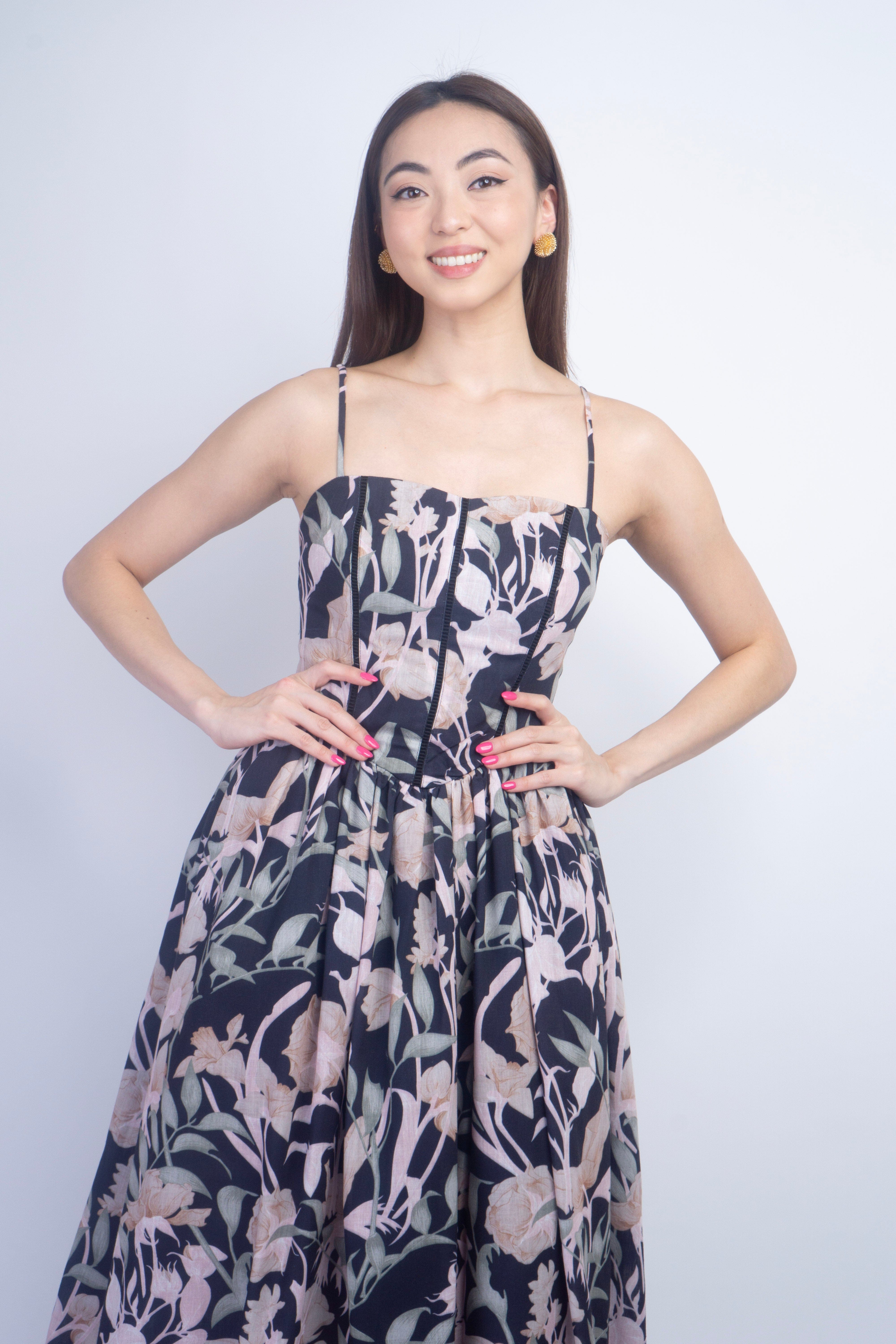 Private Label DRESSES Black Floral Sweetheart Midi Dress
