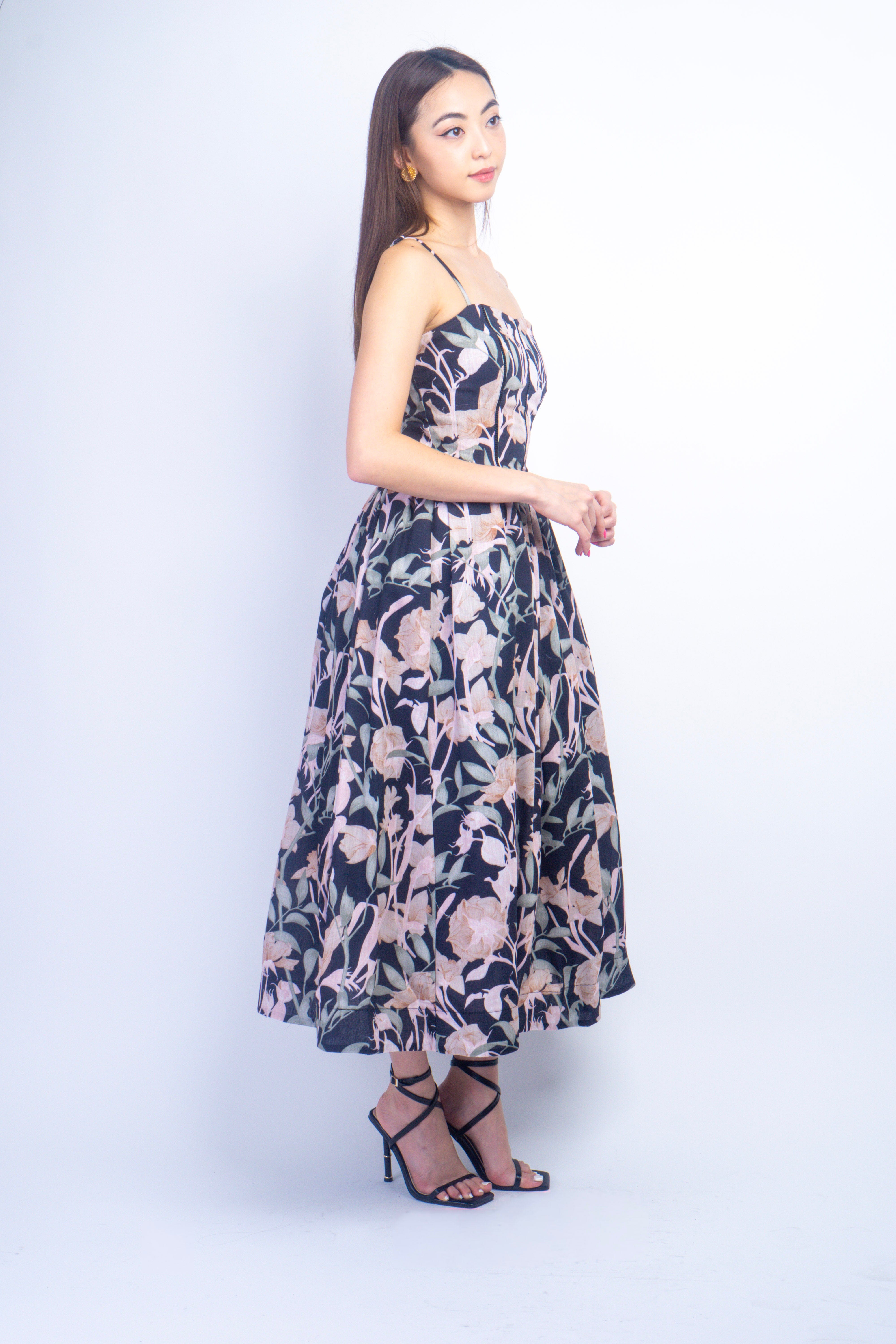 Private Label DRESSES Black Floral Sweetheart Midi Dress