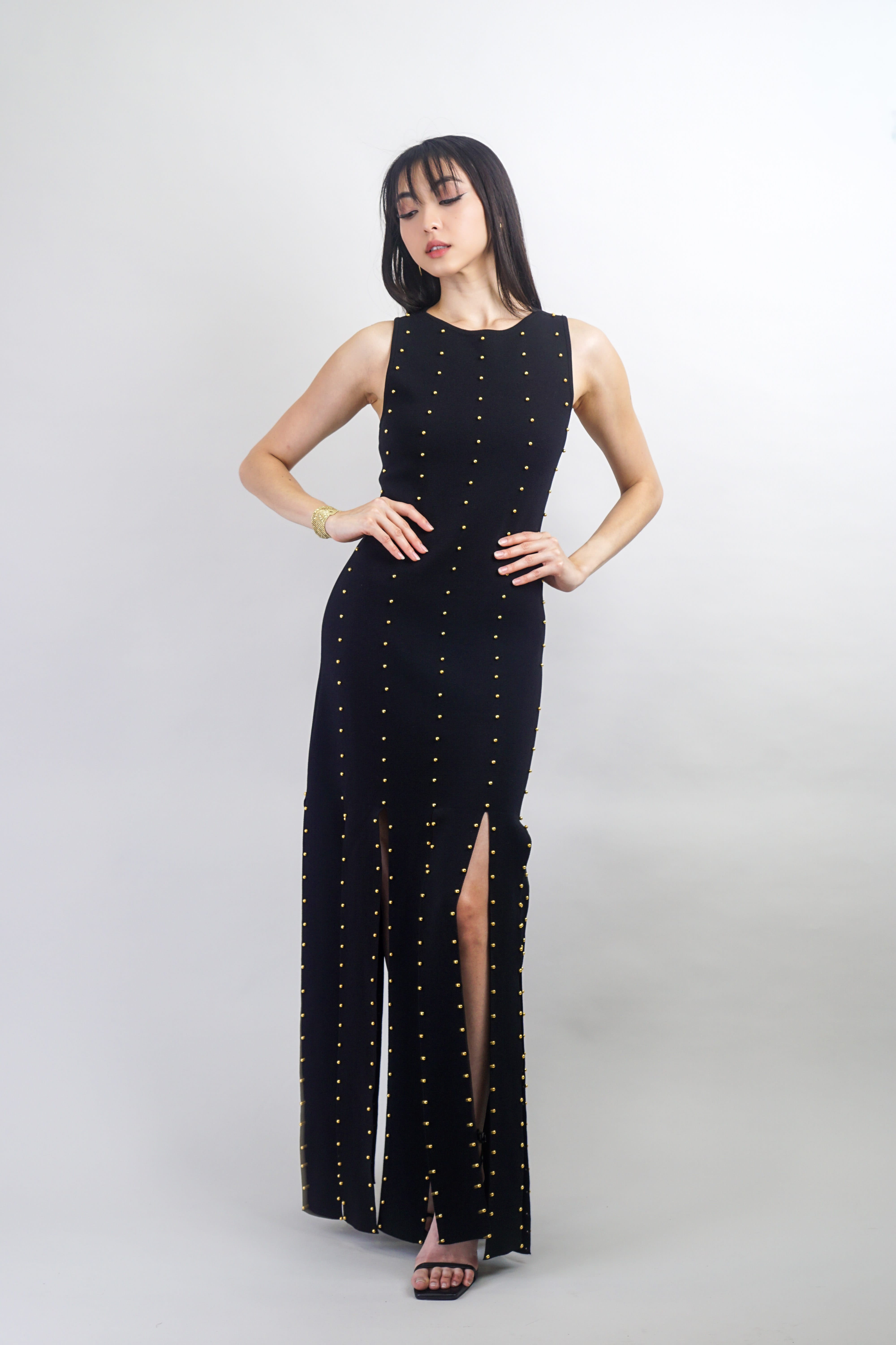 Private Label DRESSES Black & Gold Beaded Maxi Dress