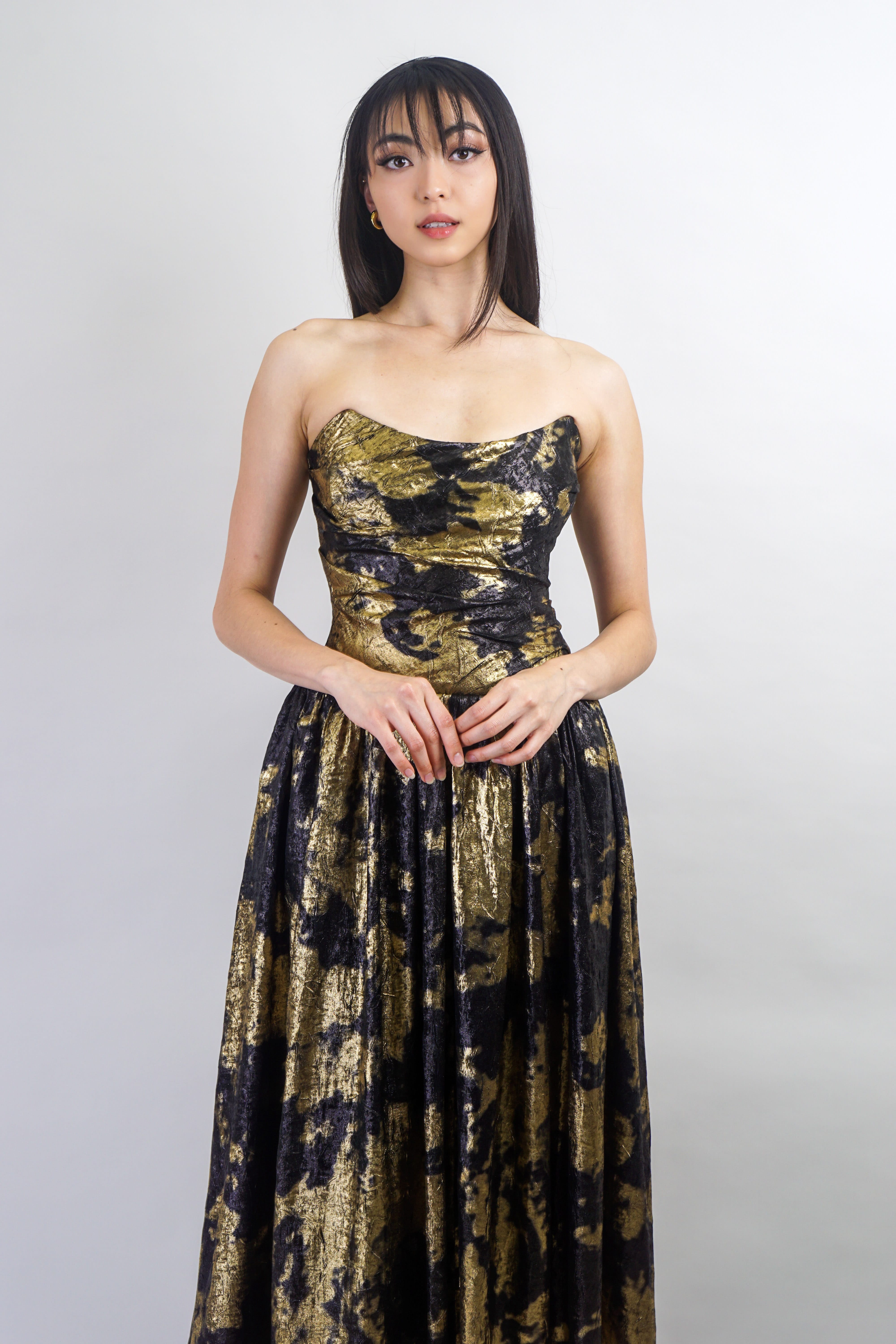 Private Label DRESSES Black & Gold Tie Dye Drop Waist Midi Dress