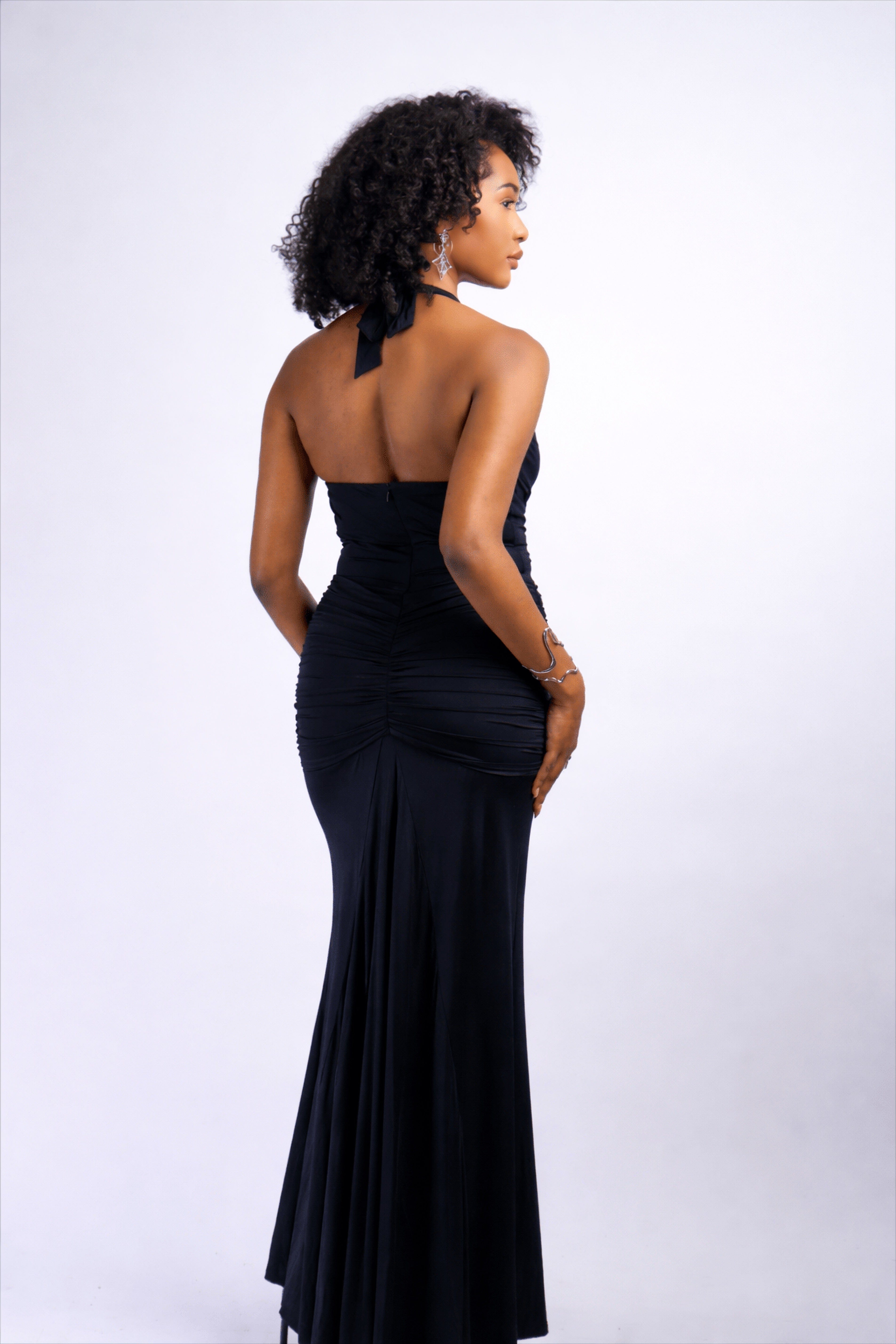 Private Label DRESSES Black Low U Neck Fitted Gown