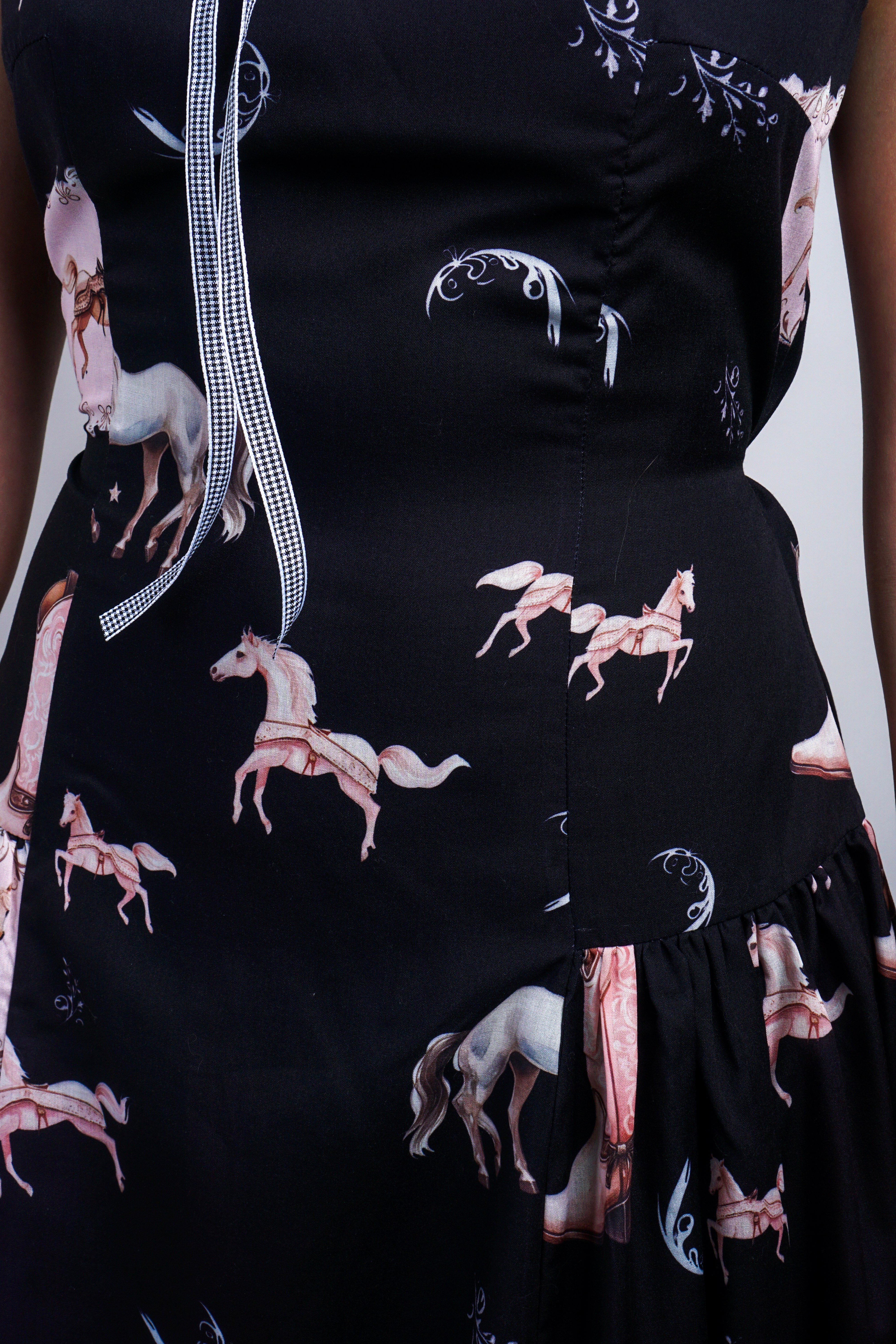 Private Label DRESSES Black Multi Horse Western Print Midi Dress