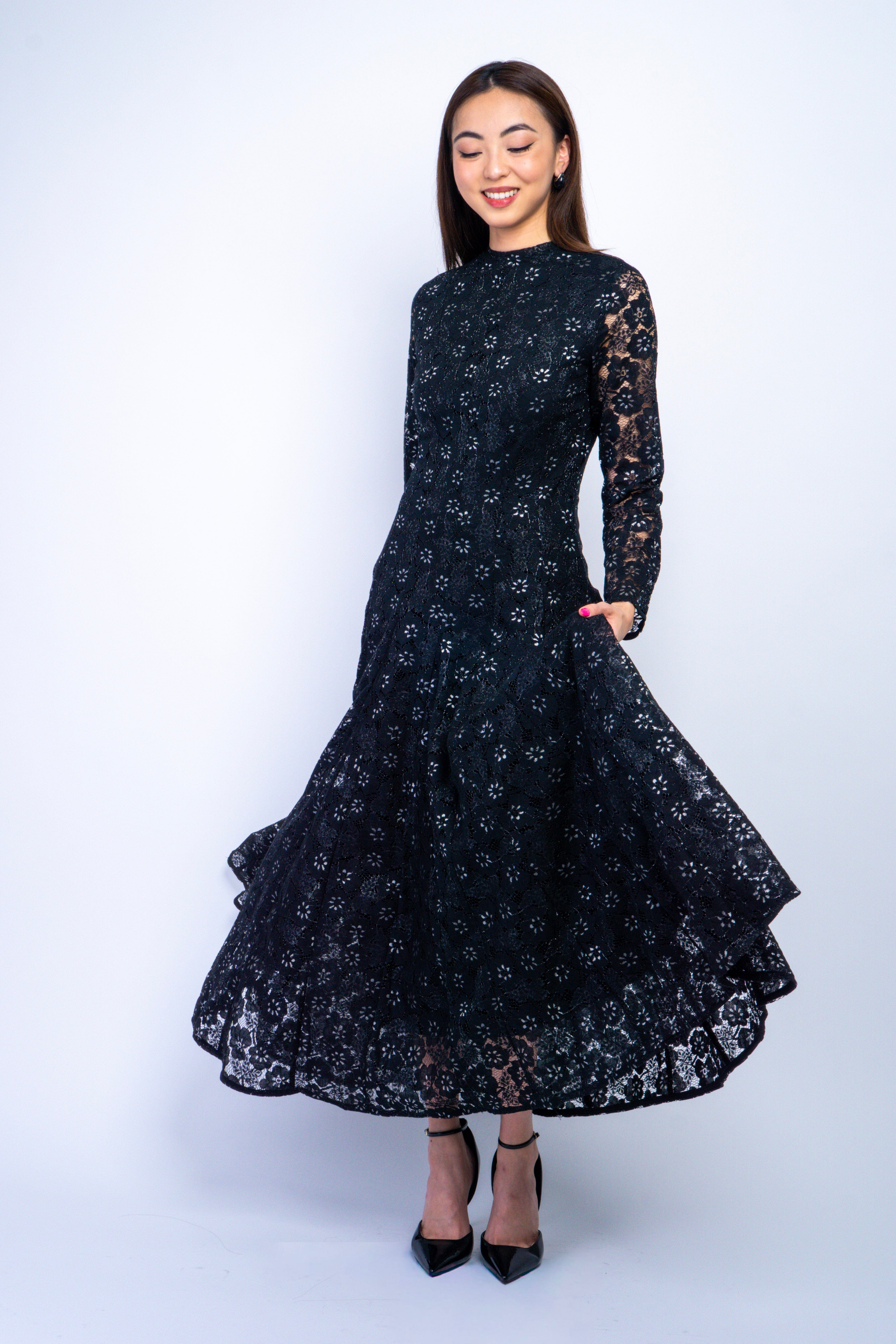 Private Label Dresses Black Petal Multi Gore Lace Maxi Dress