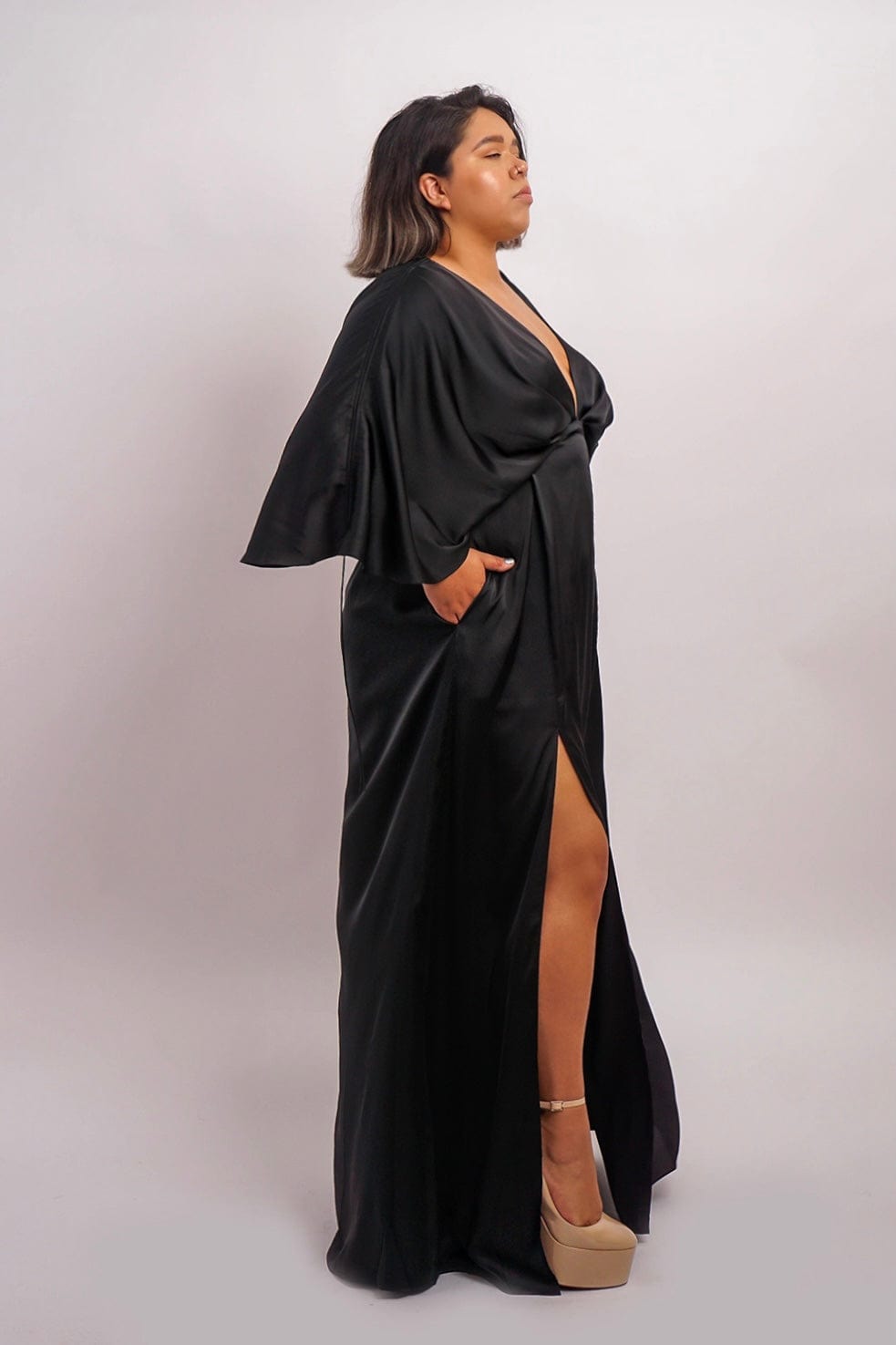 DCD DRESSES Black Satin Kasumi Maxi Dress