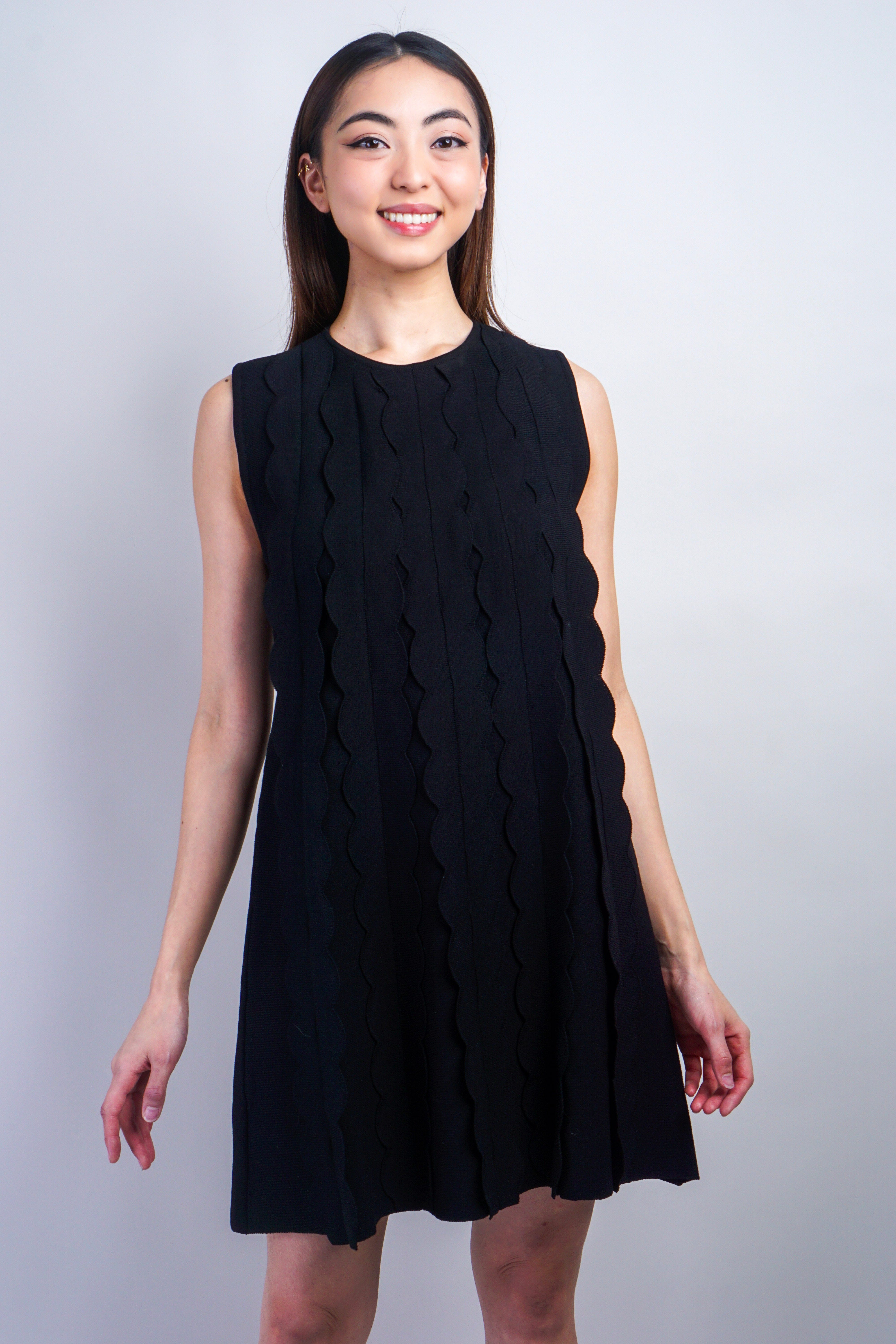 Private Label Dresses Black Scallop Shift Knit Dress