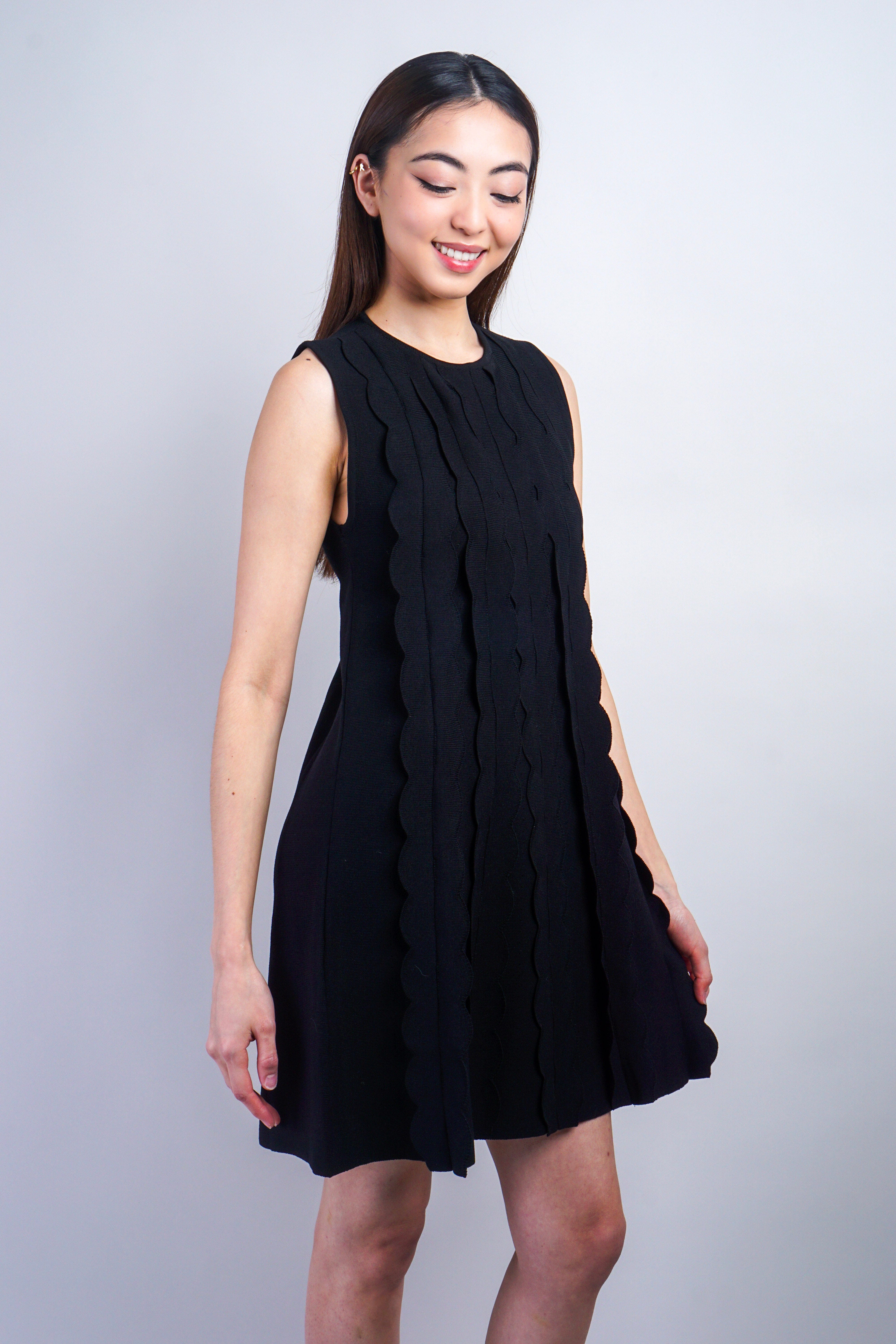 Private Label Dresses Black Scallop Shift Knit Dress