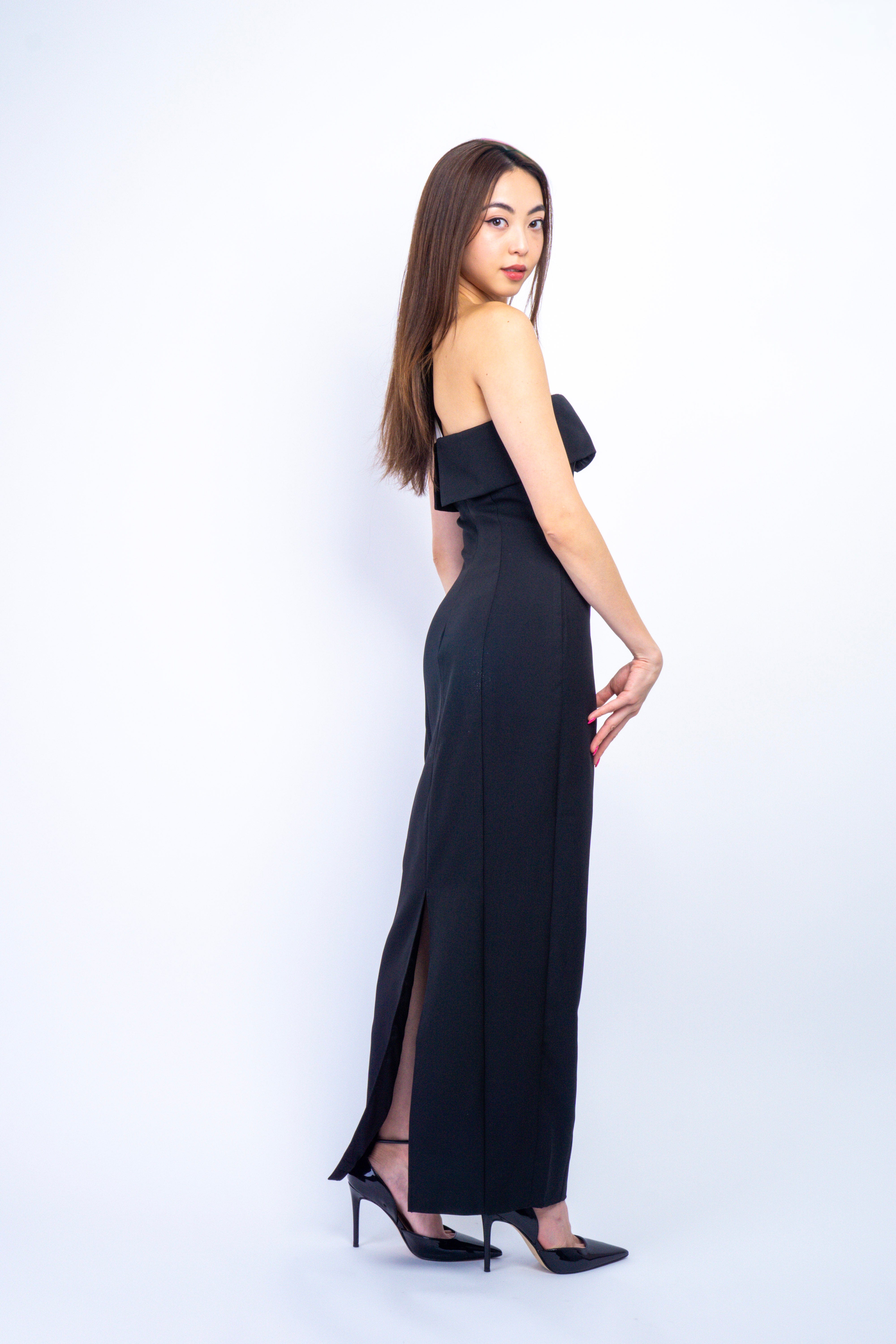 Private Label DRESSES Black Strapless Fold Over Band Pencil Maxi Dress
