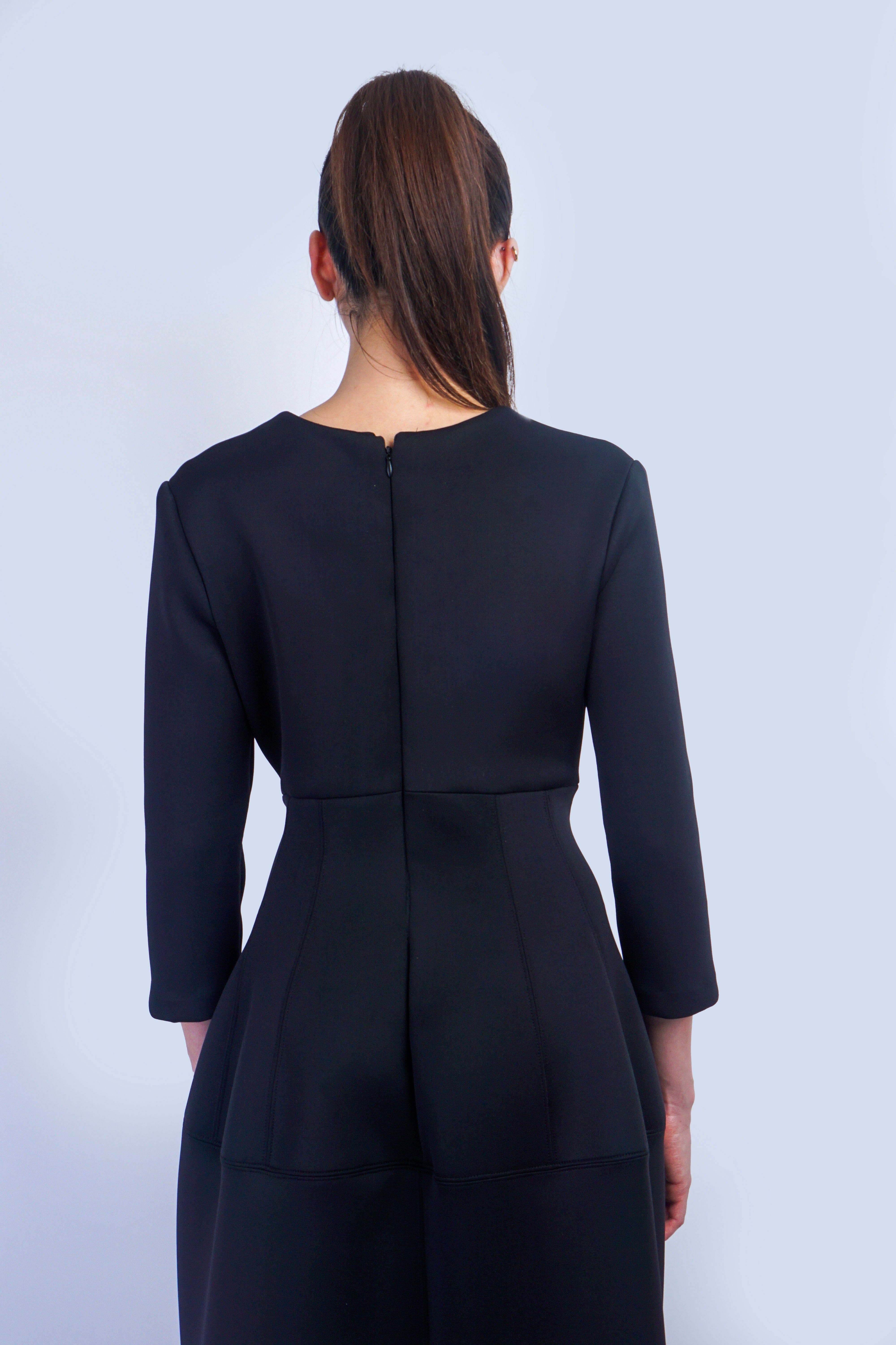 Chloe Dao DRESSES Black V Neck Neoprene Midi Dress