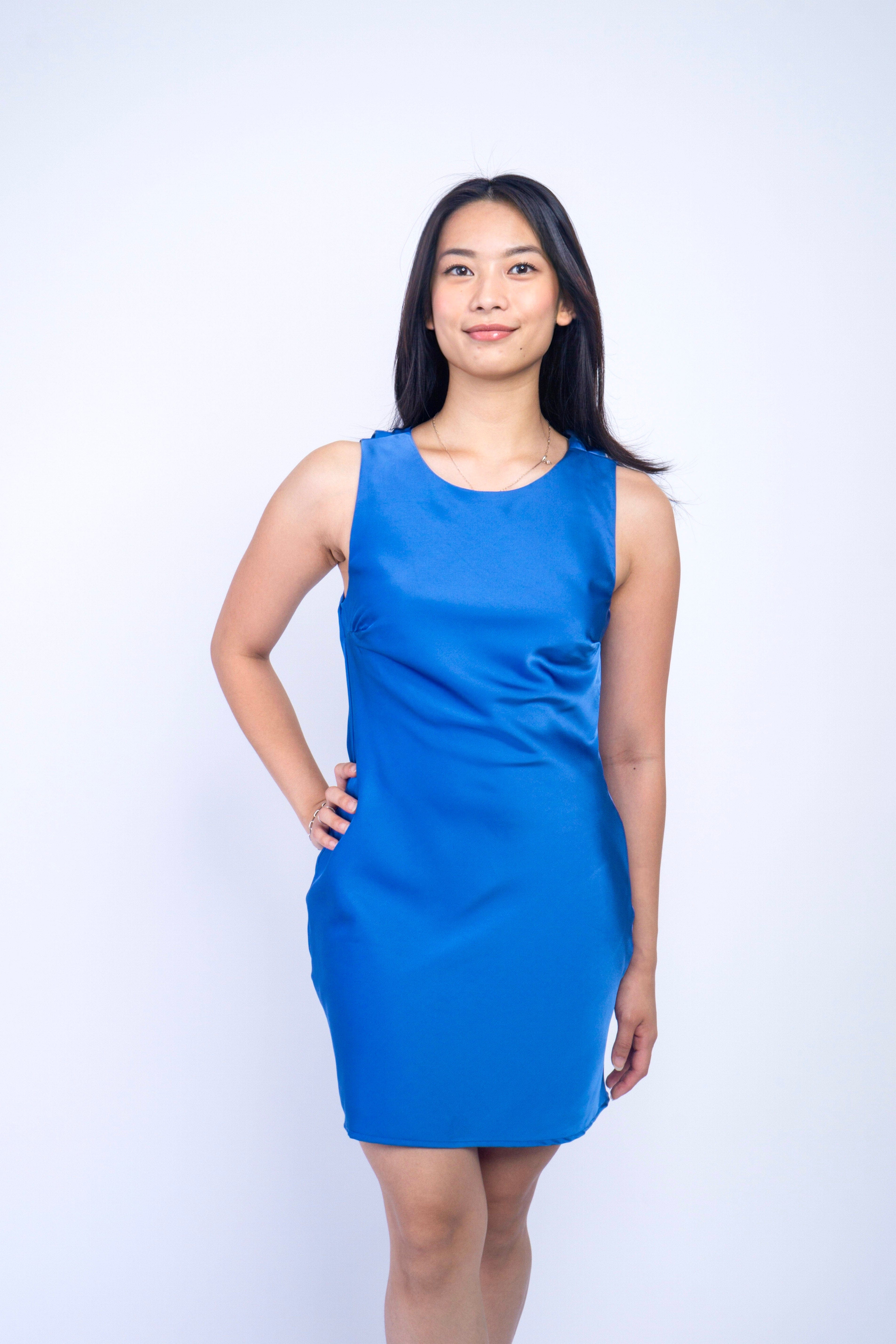 Private Label DRESSES Blue Crew Neck Draped Back Dress