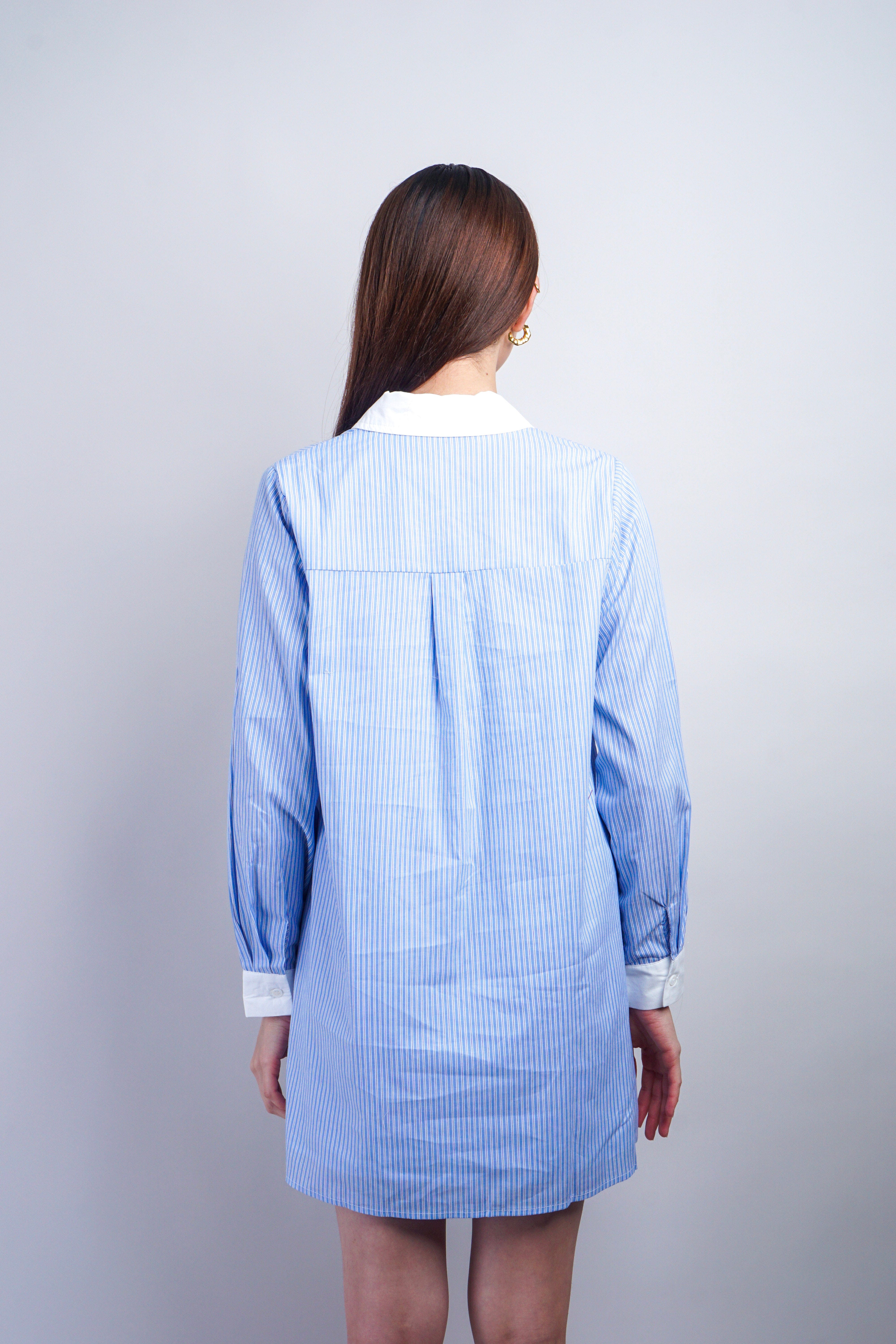 Private Label DRESSES Blue Pin Stripped Contrast Shift Shirt Dress