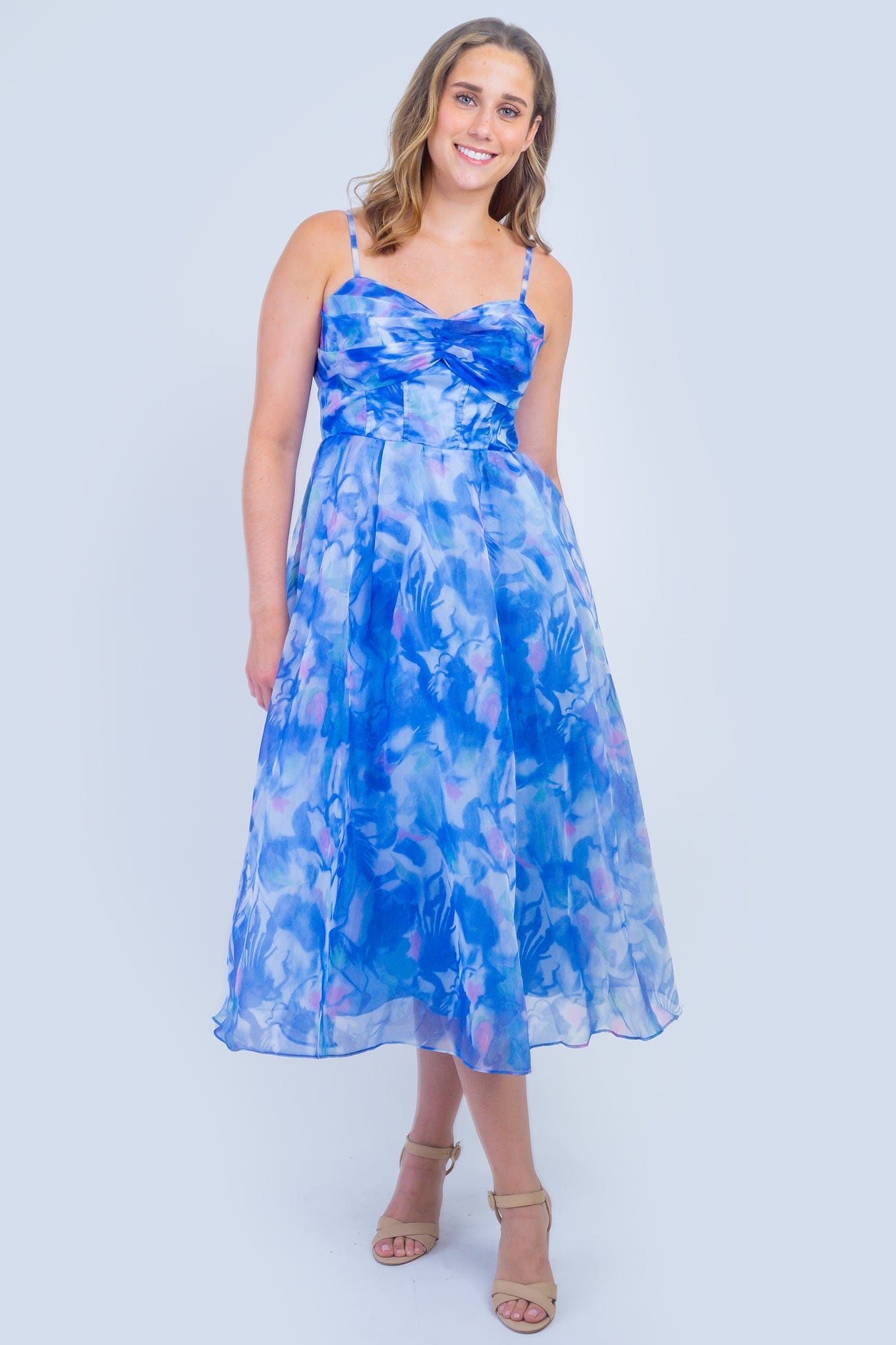 blue dress for baby girl Blue Lace Embellished Midi Dress – self-portrait-US main image 1