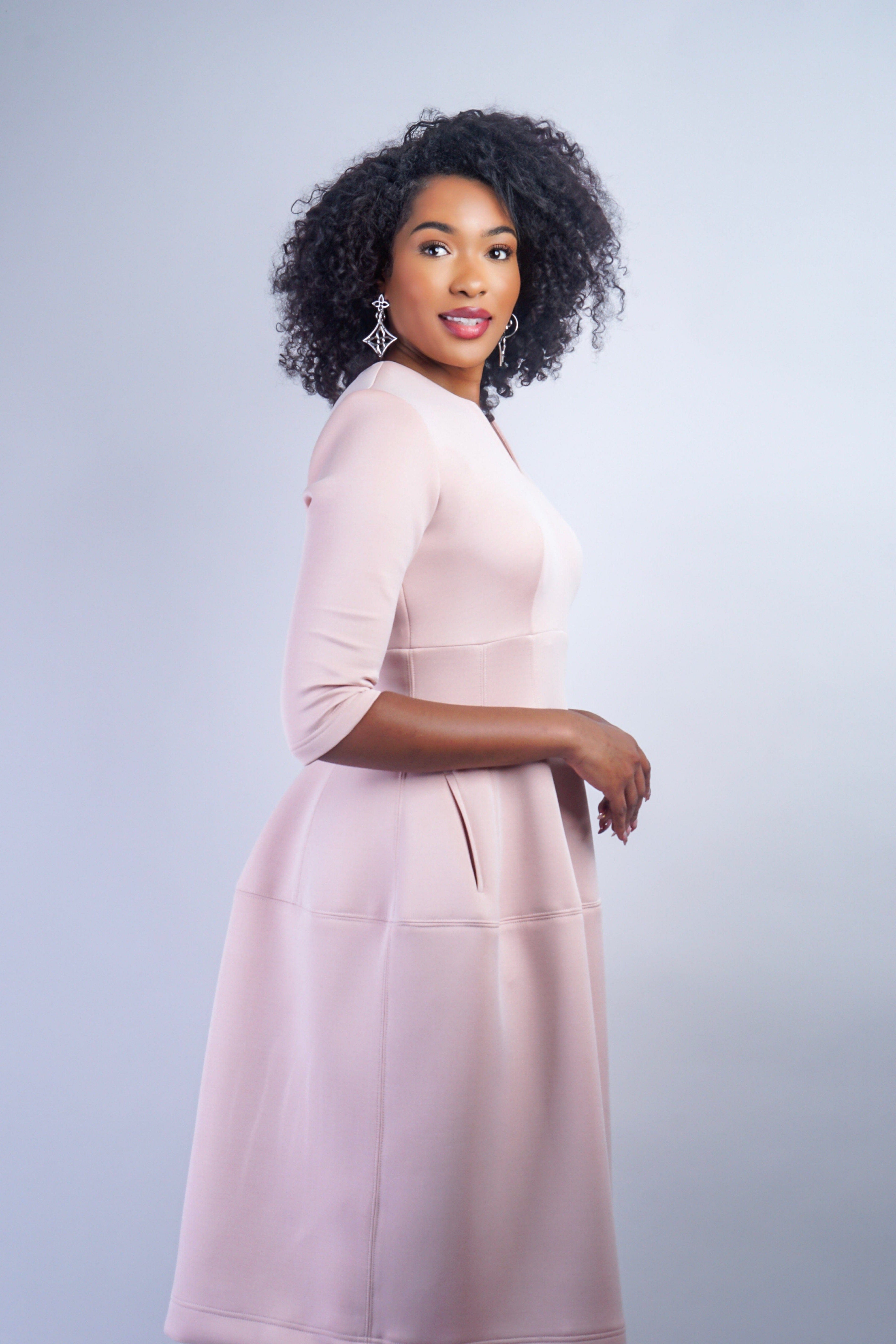 Chloe Dao DRESSES Blush V Neck Neoprene Midi Dress