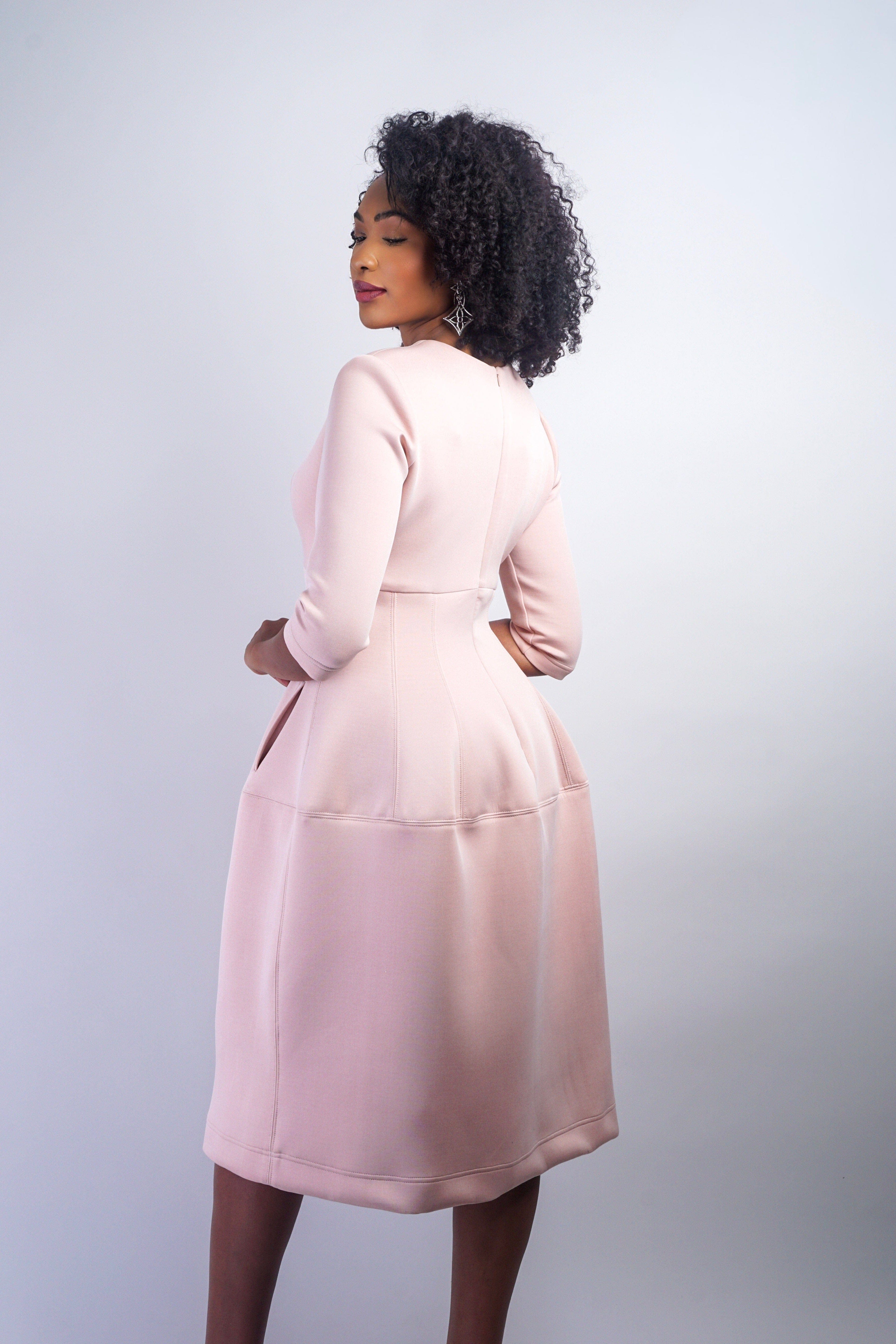 Chloe Dao DRESSES Blush V Neck Neoprene Midi Dress