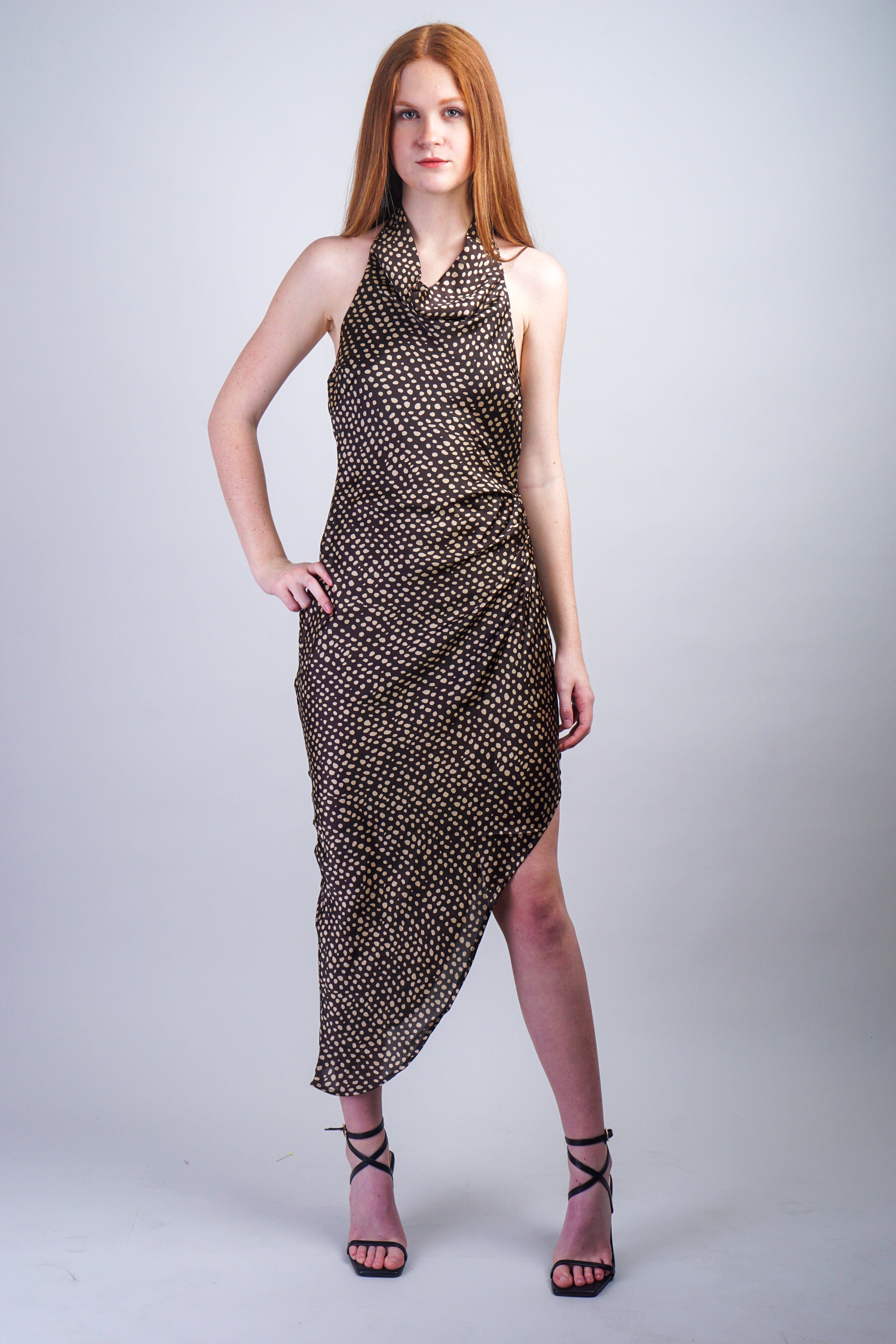 Private Label DRESSES Brown Ivory Polka Dot Halter Dress