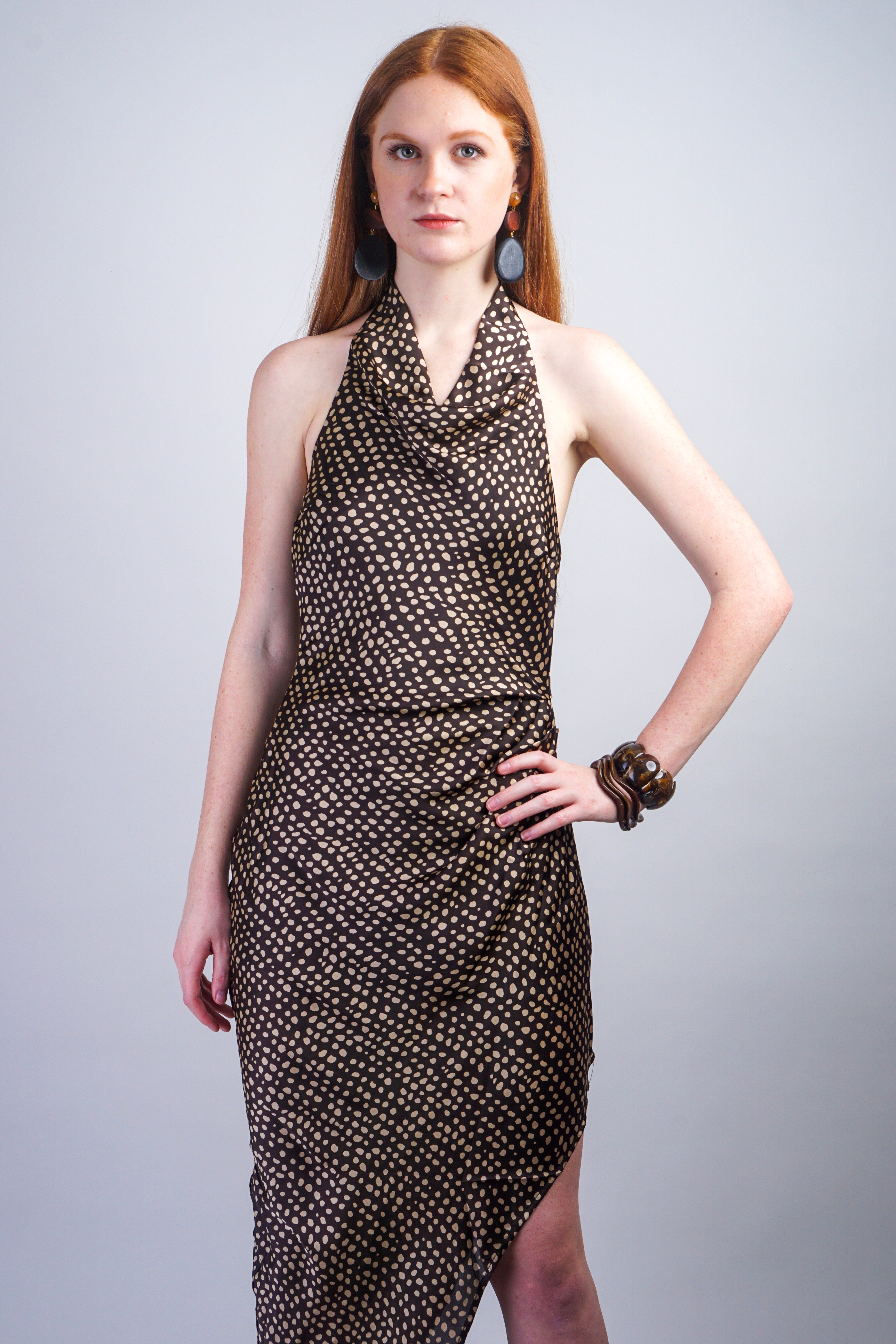 Private Label DRESSES Brown Ivory Polka Dot Halter Dress