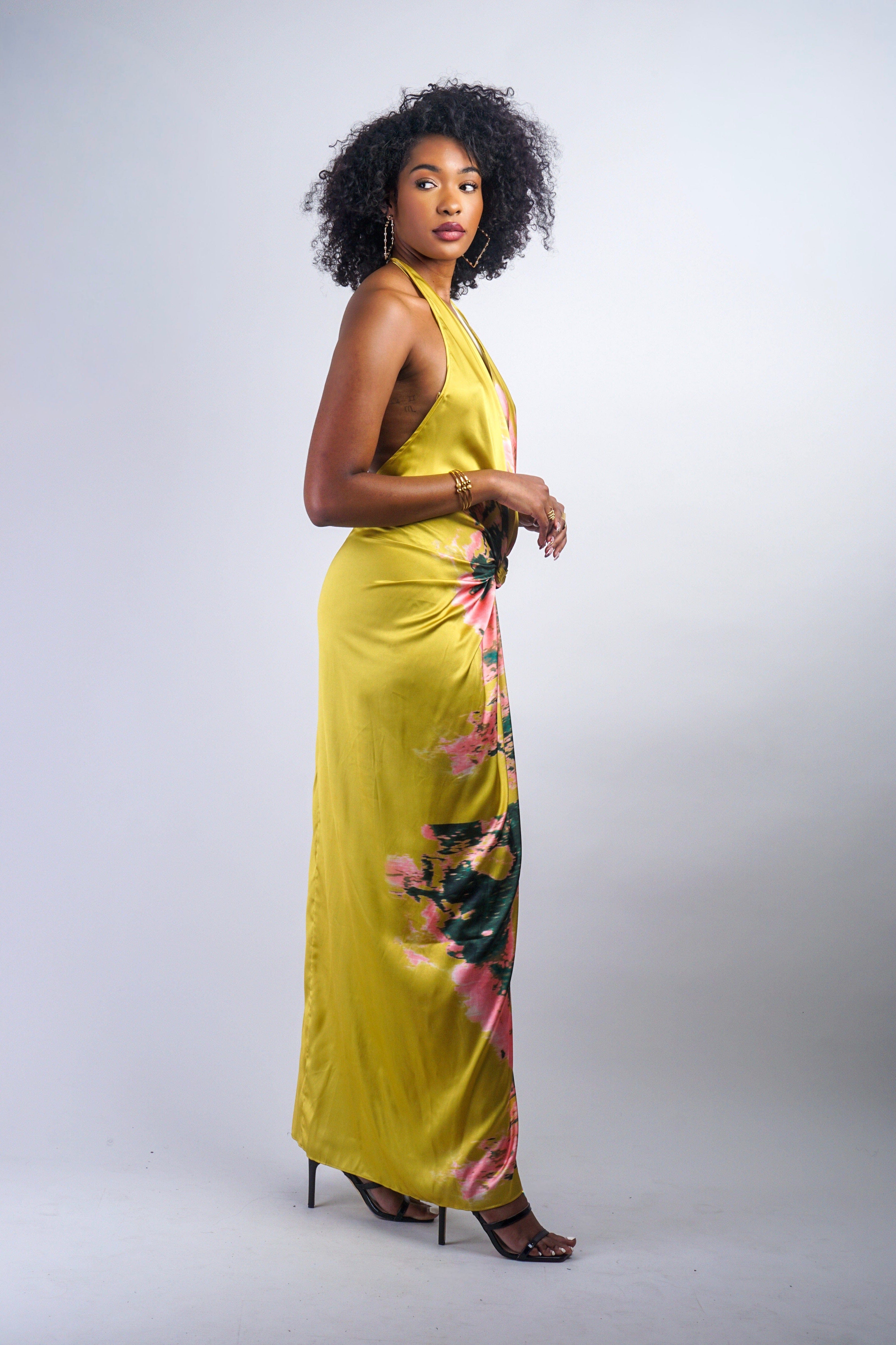 Private Label DRESSES Chartreuse Sunset Knot Halter Gown