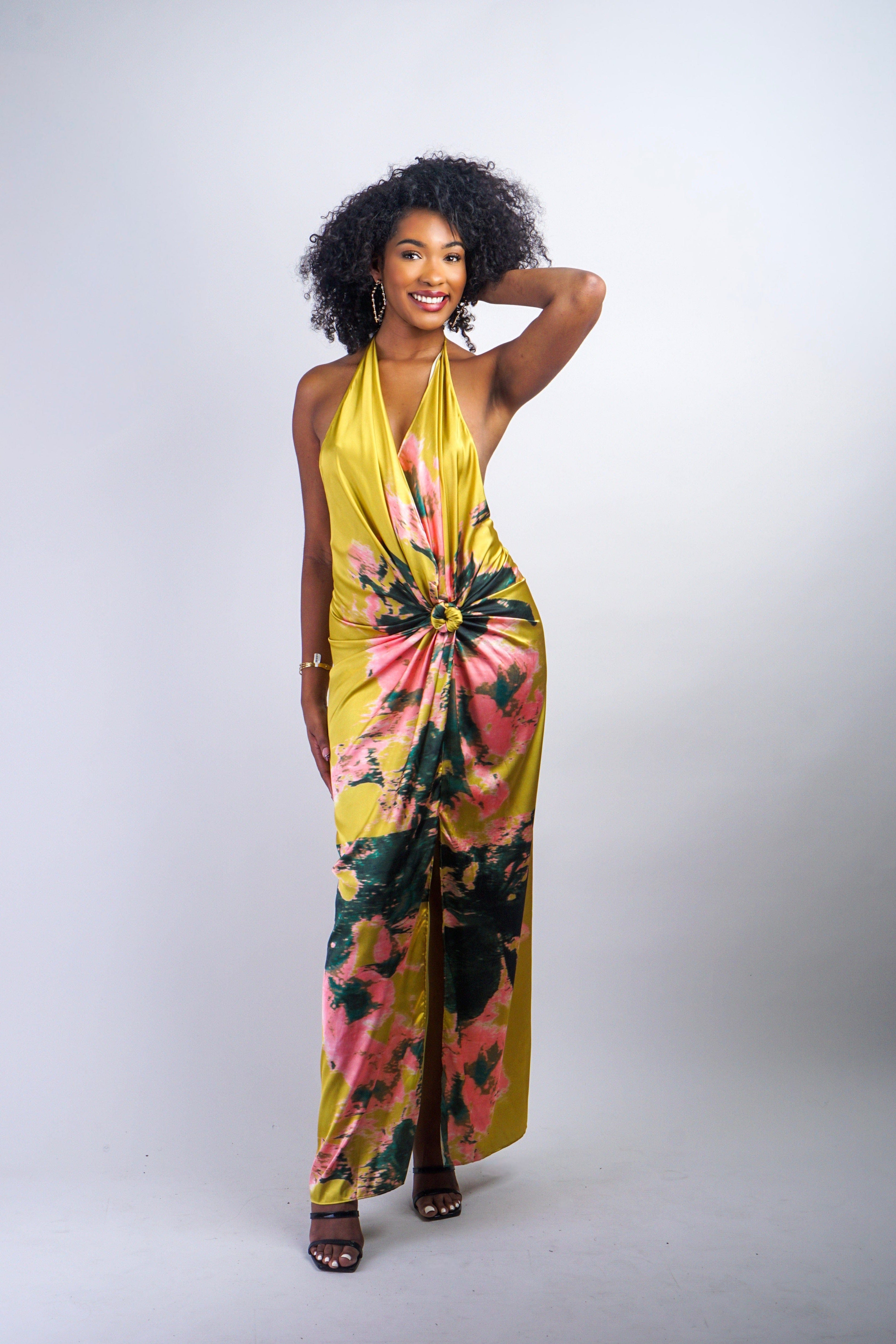 Private Label DRESSES Chartreuse Sunset Knot Halter Gown