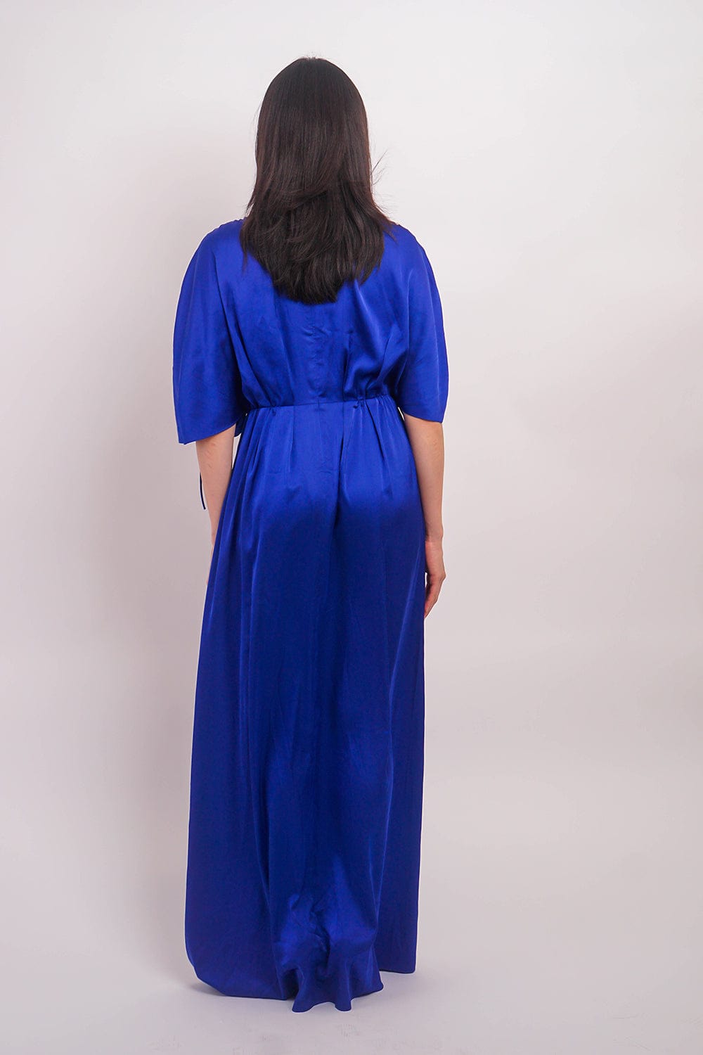 Chloe Dao DRESSES Cobalt Satin Pleated V Neck Kasumi Gown