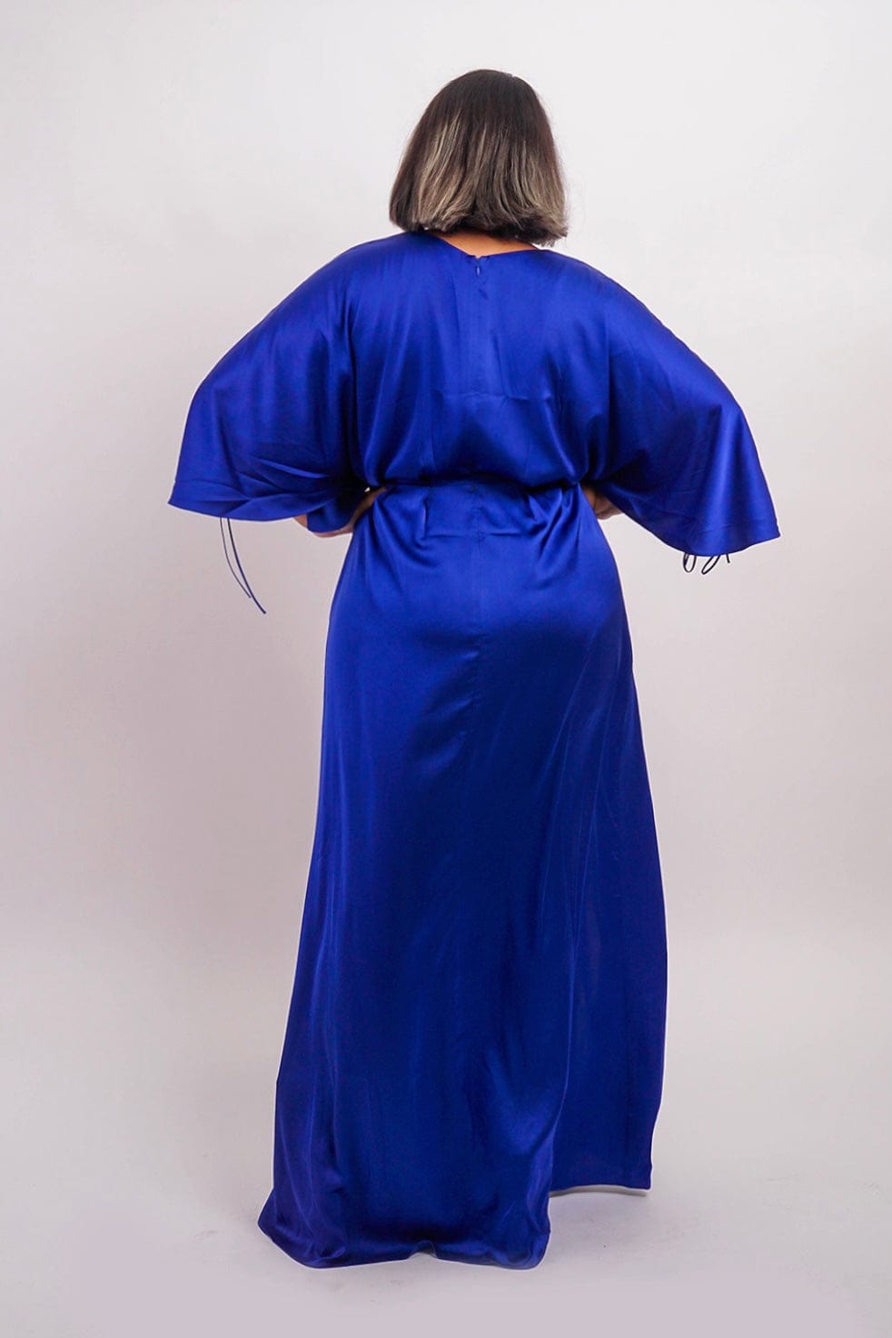 Chloe Dao DRESSES Cobalt Satin Pleated V Neck Kasumi Gown