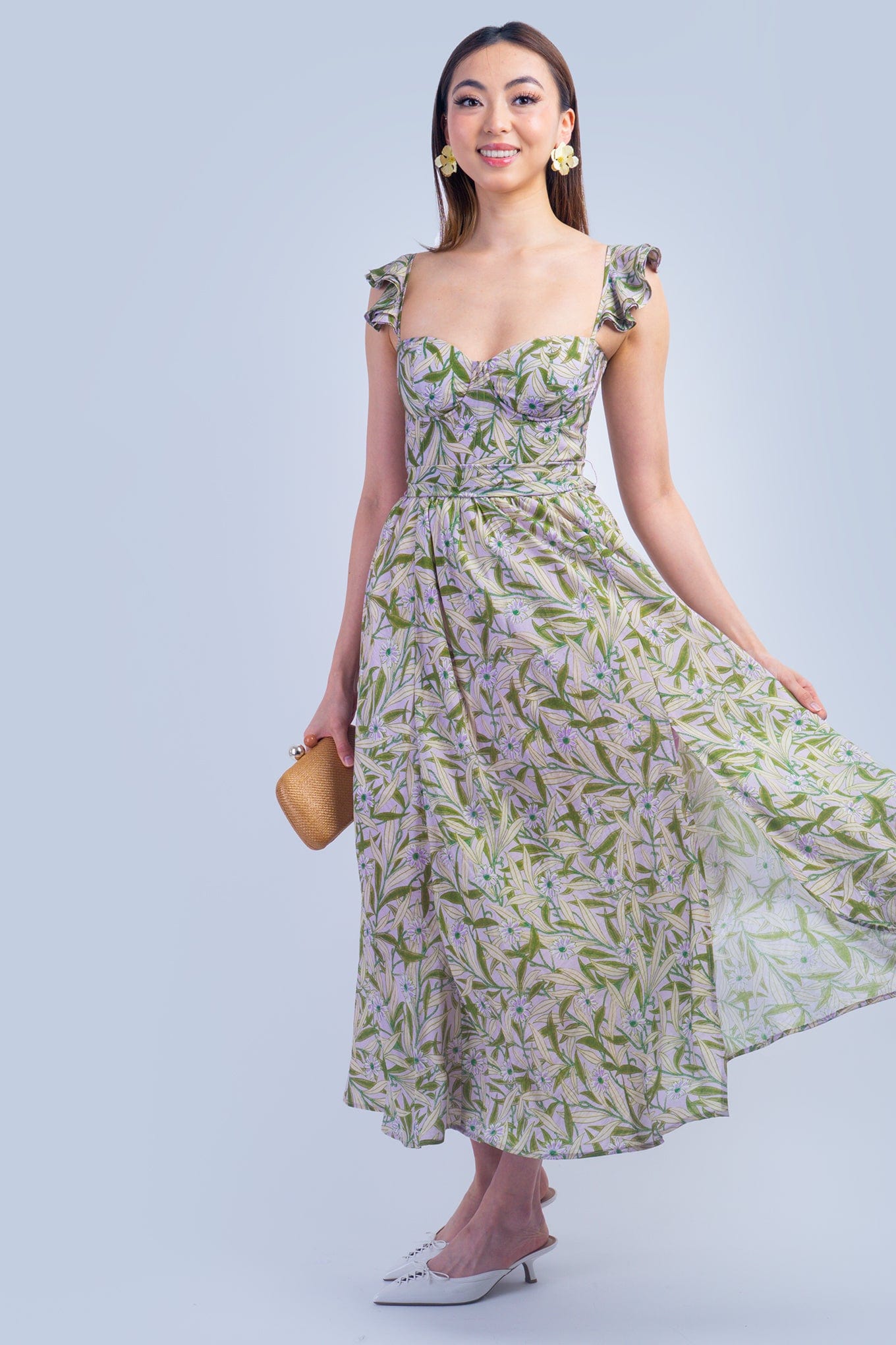 DCD DRESSES Corset Sweetheart Lavender Green Midi Dress