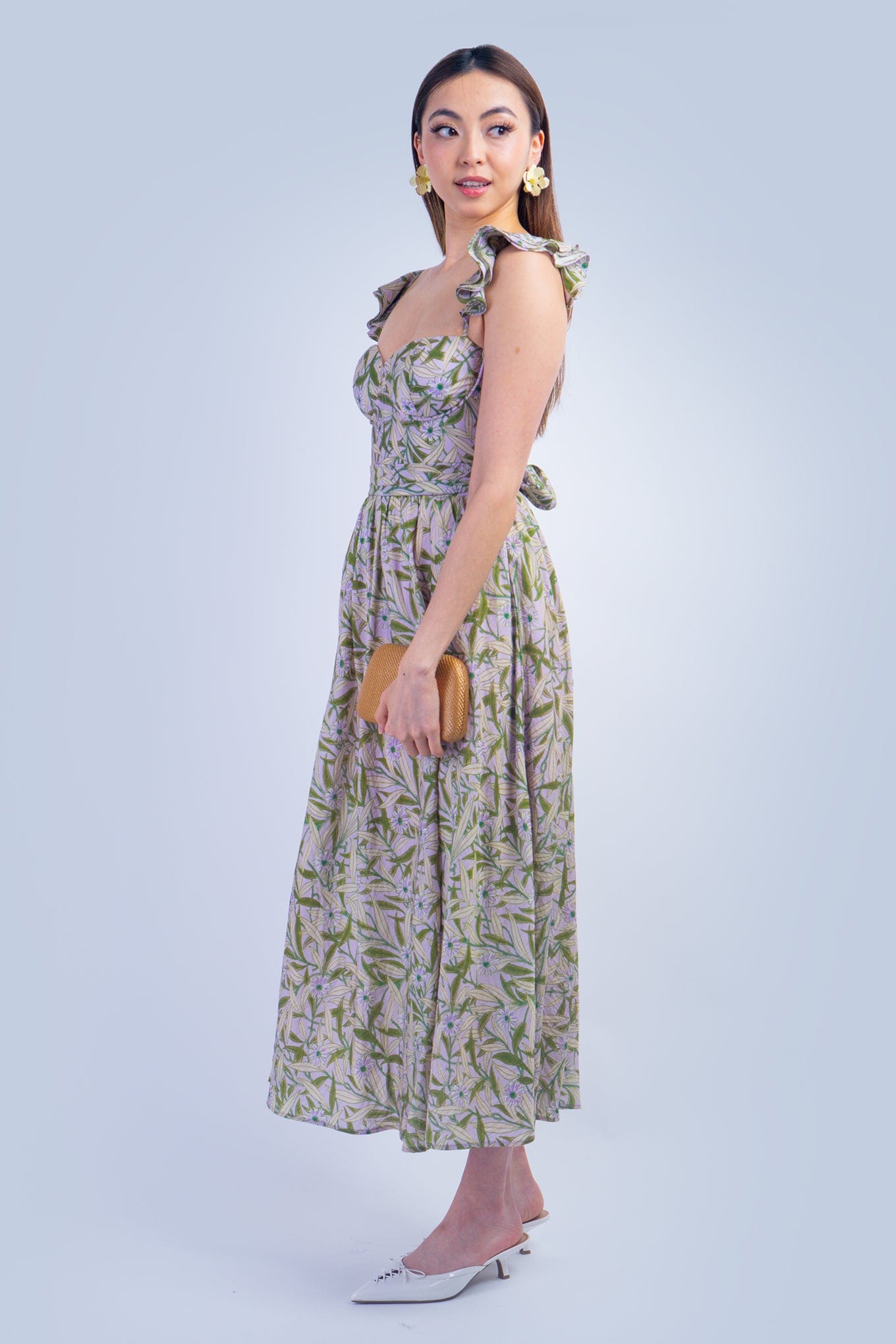 DCD DRESSES Corset Sweetheart Lavender Green Midi Dress