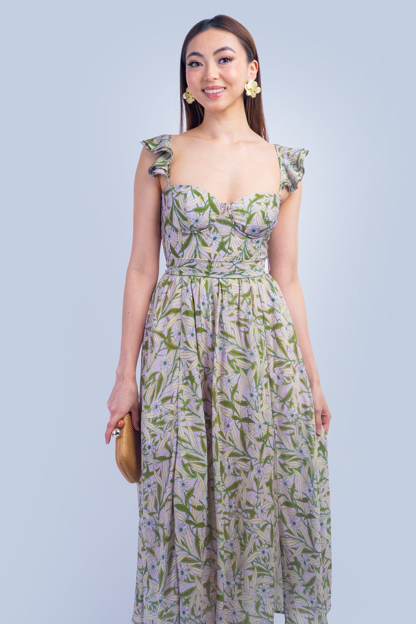 DCD DRESSES Corset Sweetheart Lavender Green Midi Dress