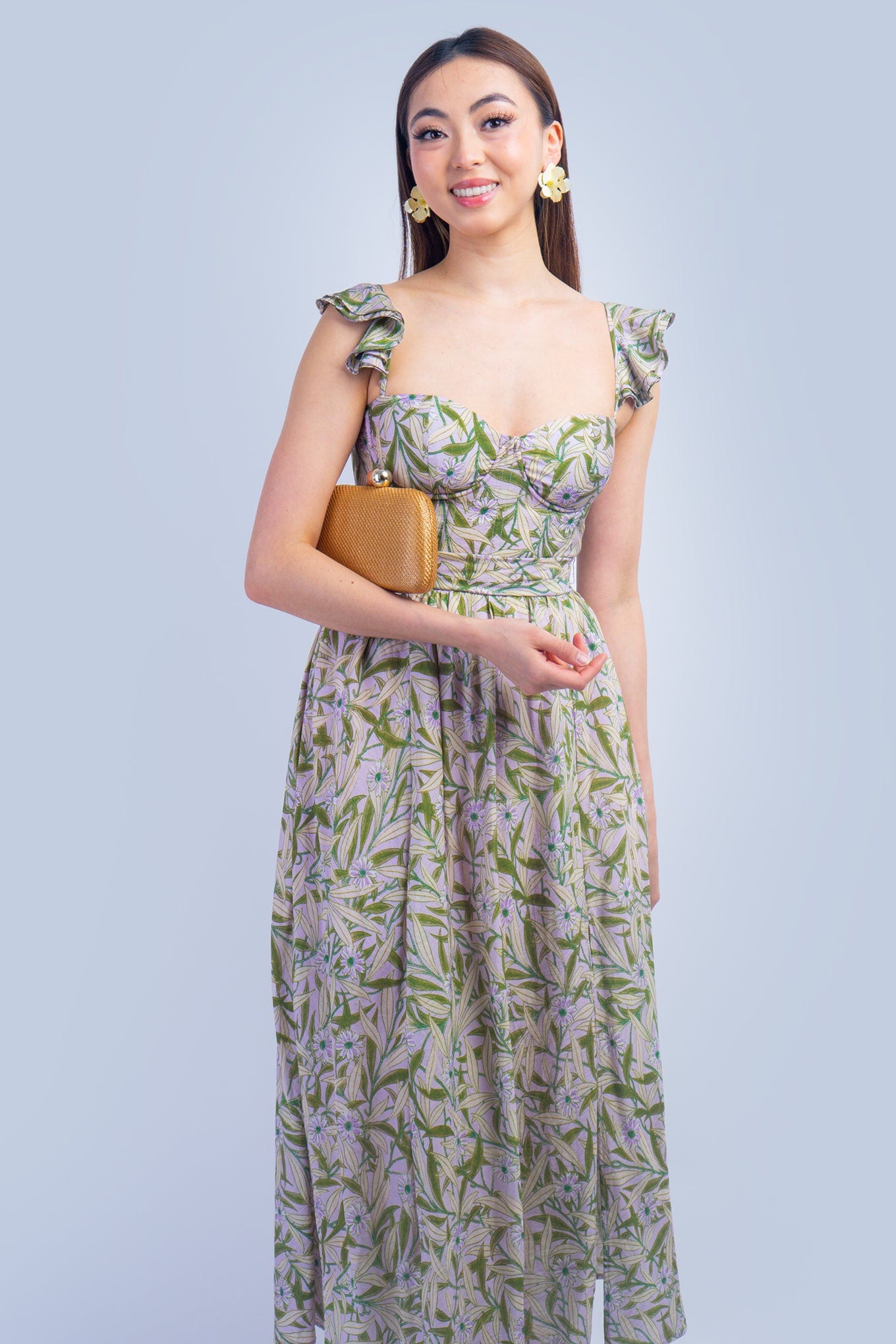 DCD DRESSES Corset Sweetheart Lavender Green Midi Dress