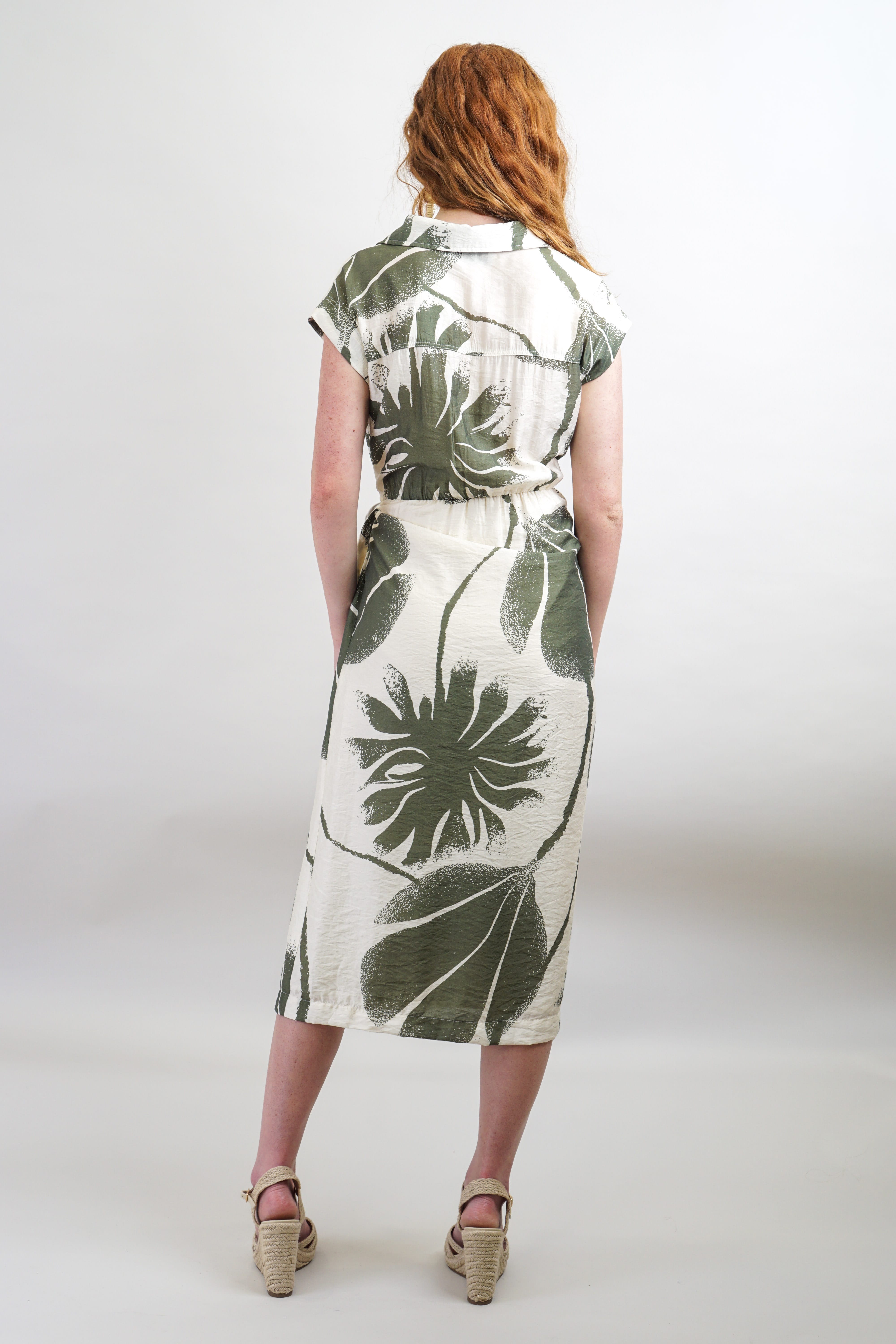 Private Label DRESSES Cream & Olive Leaf Print Wrap Midi Dress