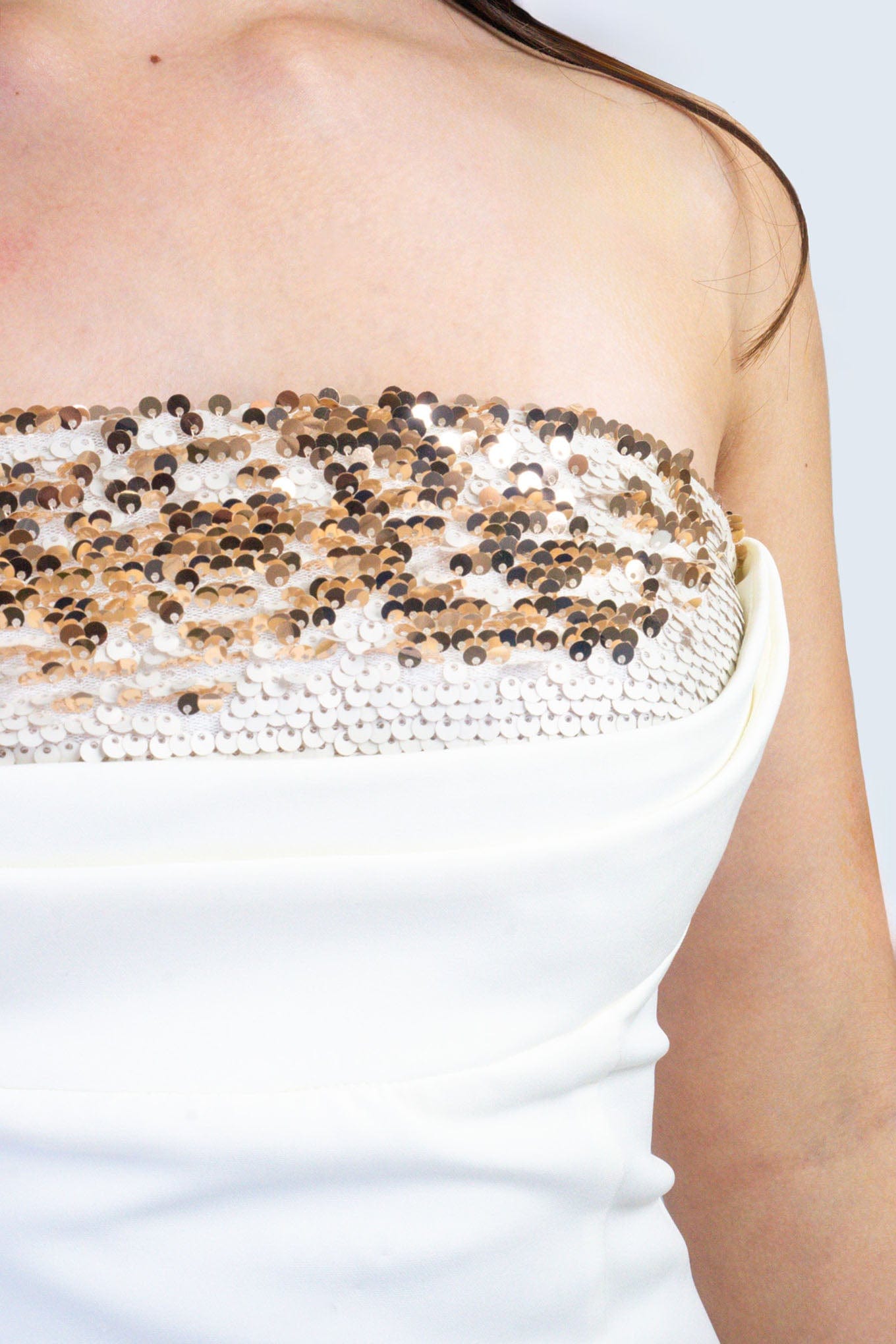 DCD DRESSES Cream Sequin Panel Strapless Mini Dress