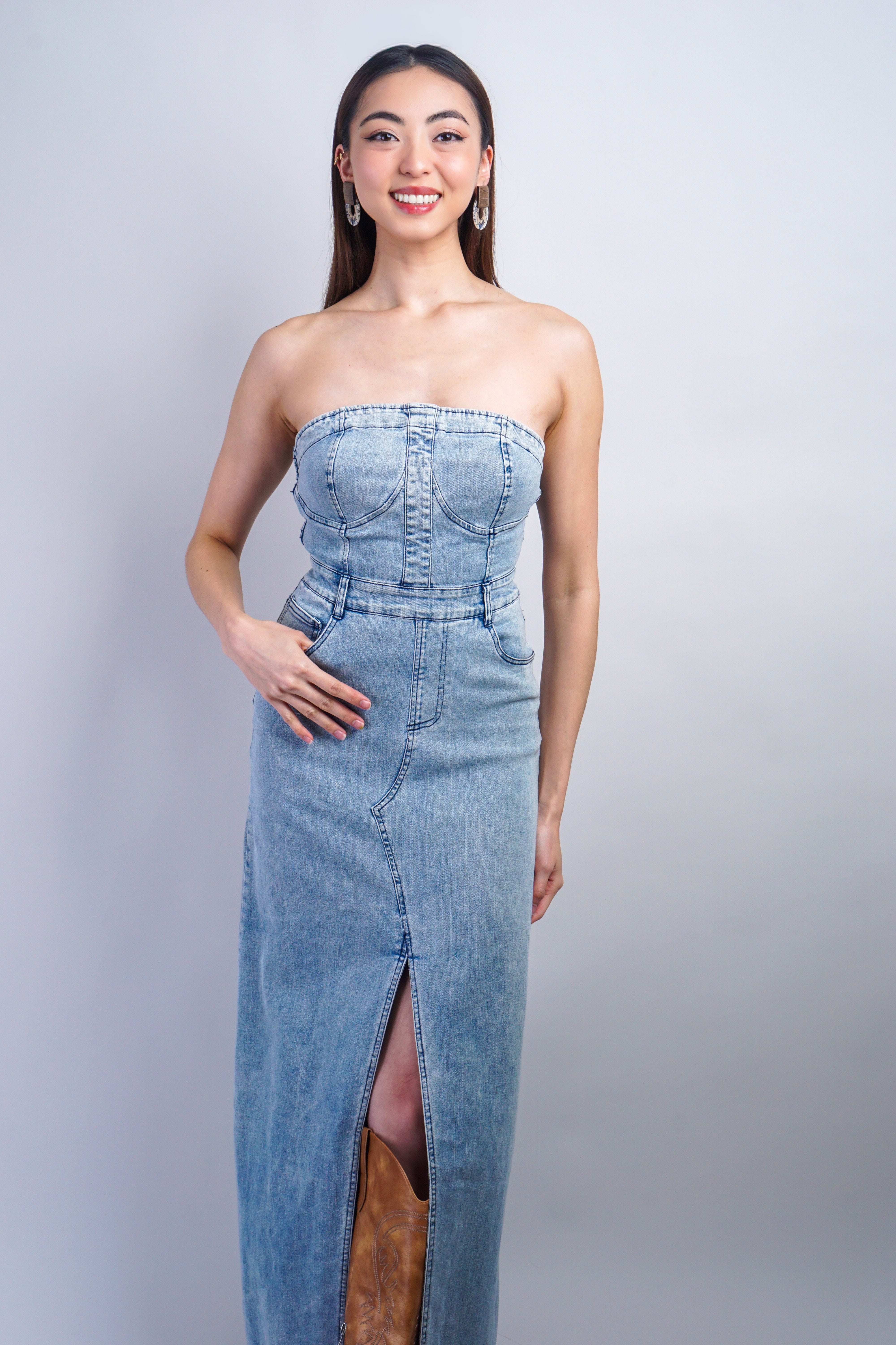 Private Label DRESSES Denim Strapless Straight Dress