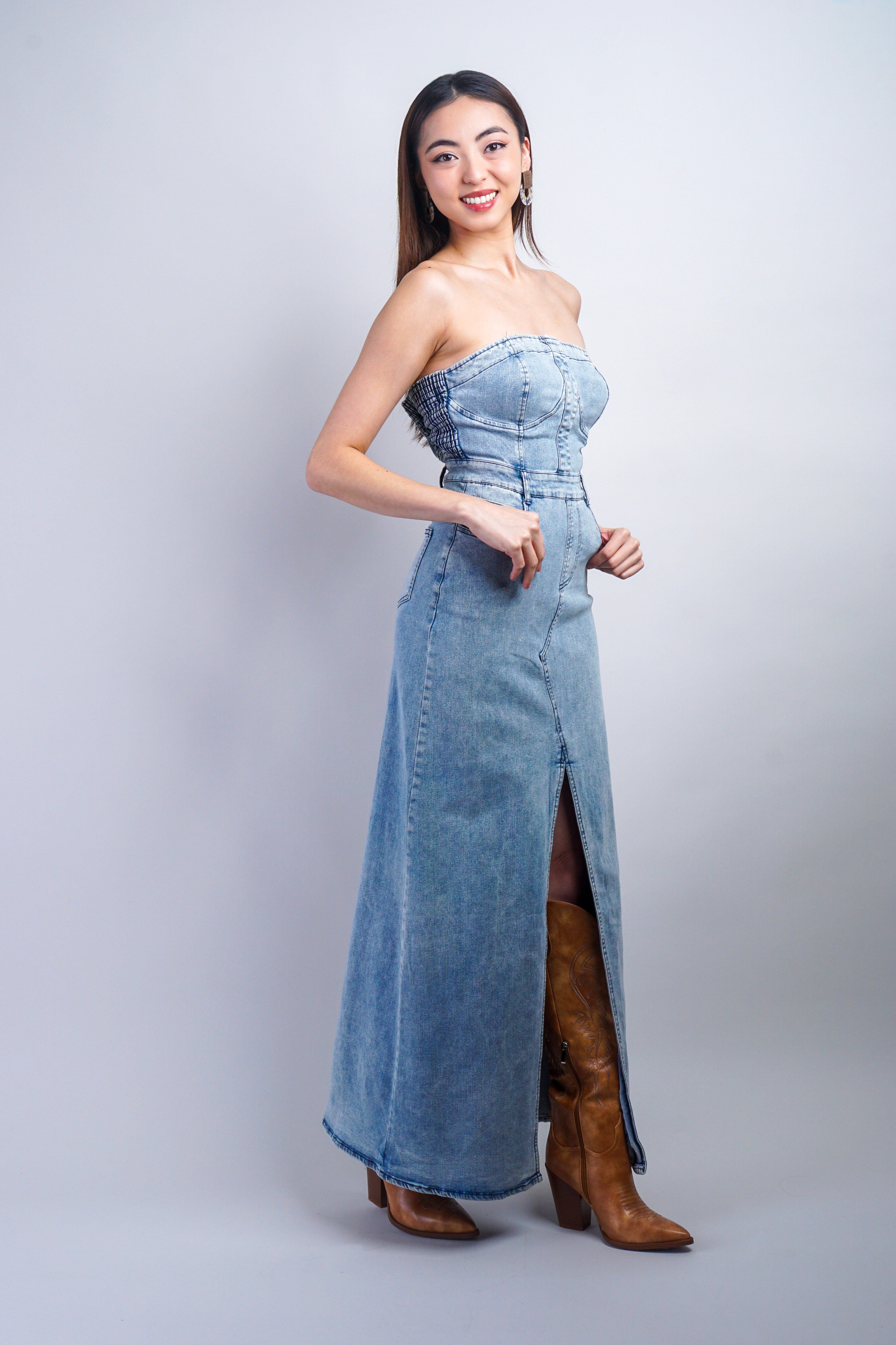 Private Label DRESSES Denim Strapless Straight Dress