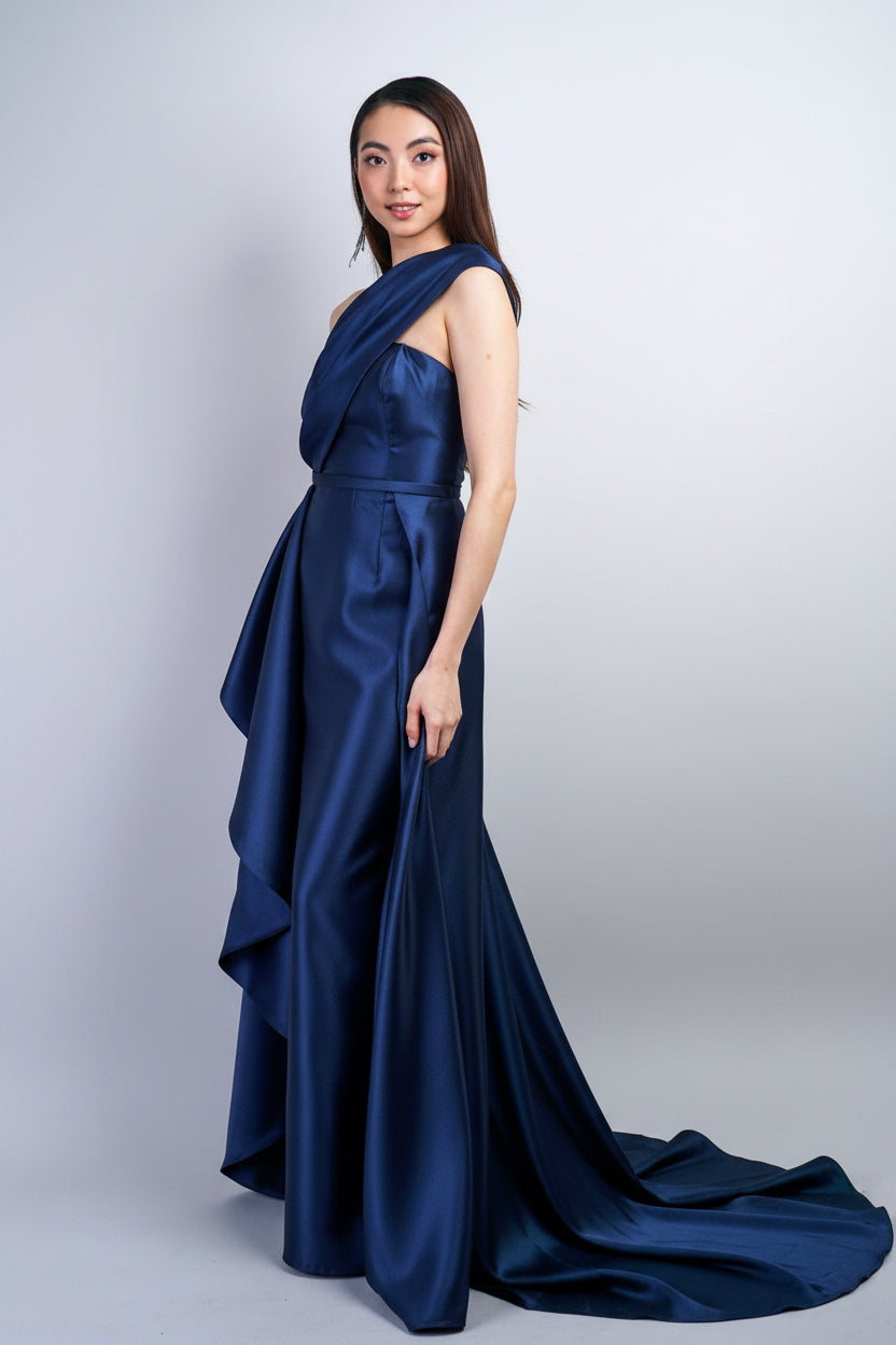 Navy One Shoulder Gown