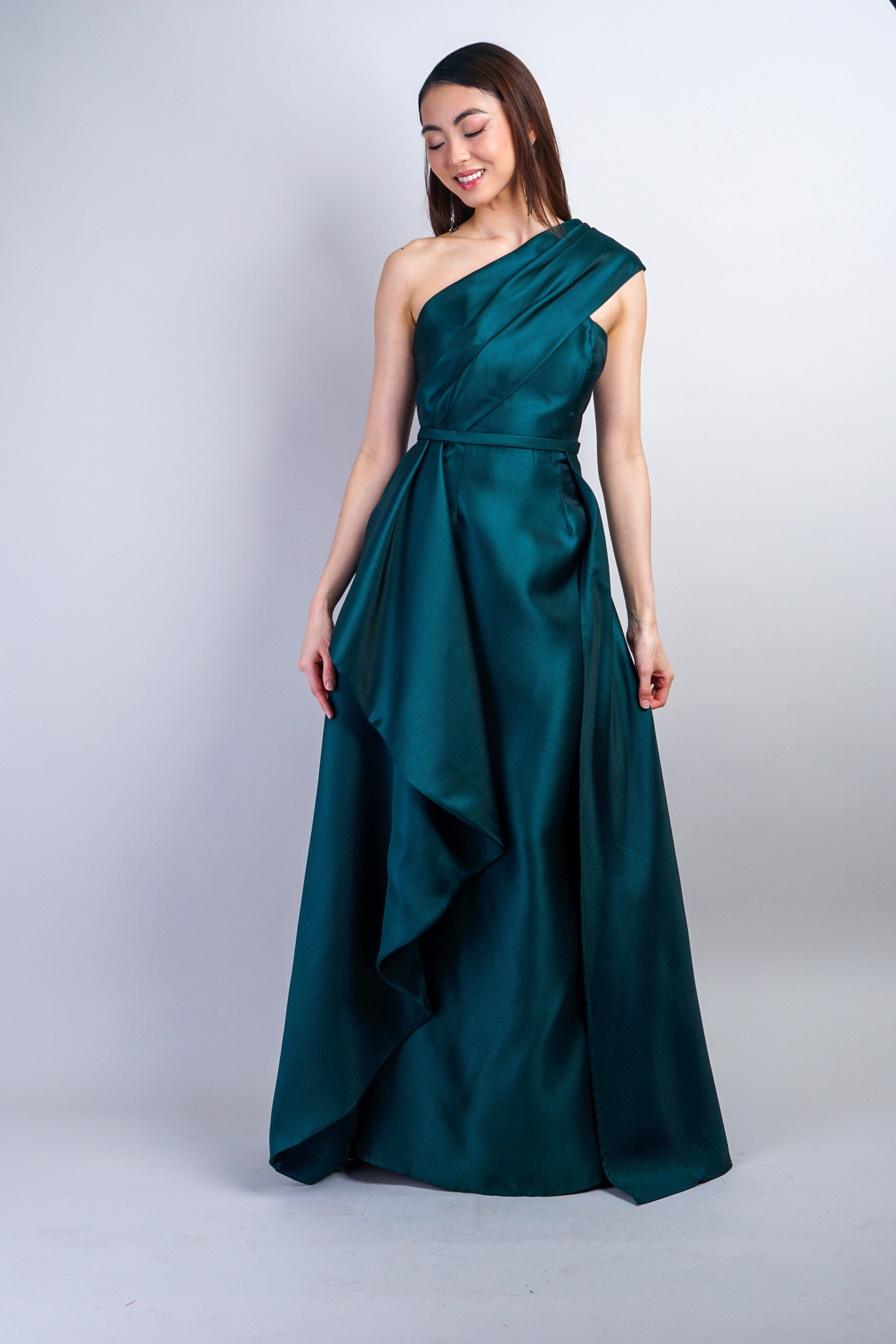 Private Label DRESSES Emerald One Shoulder Gown