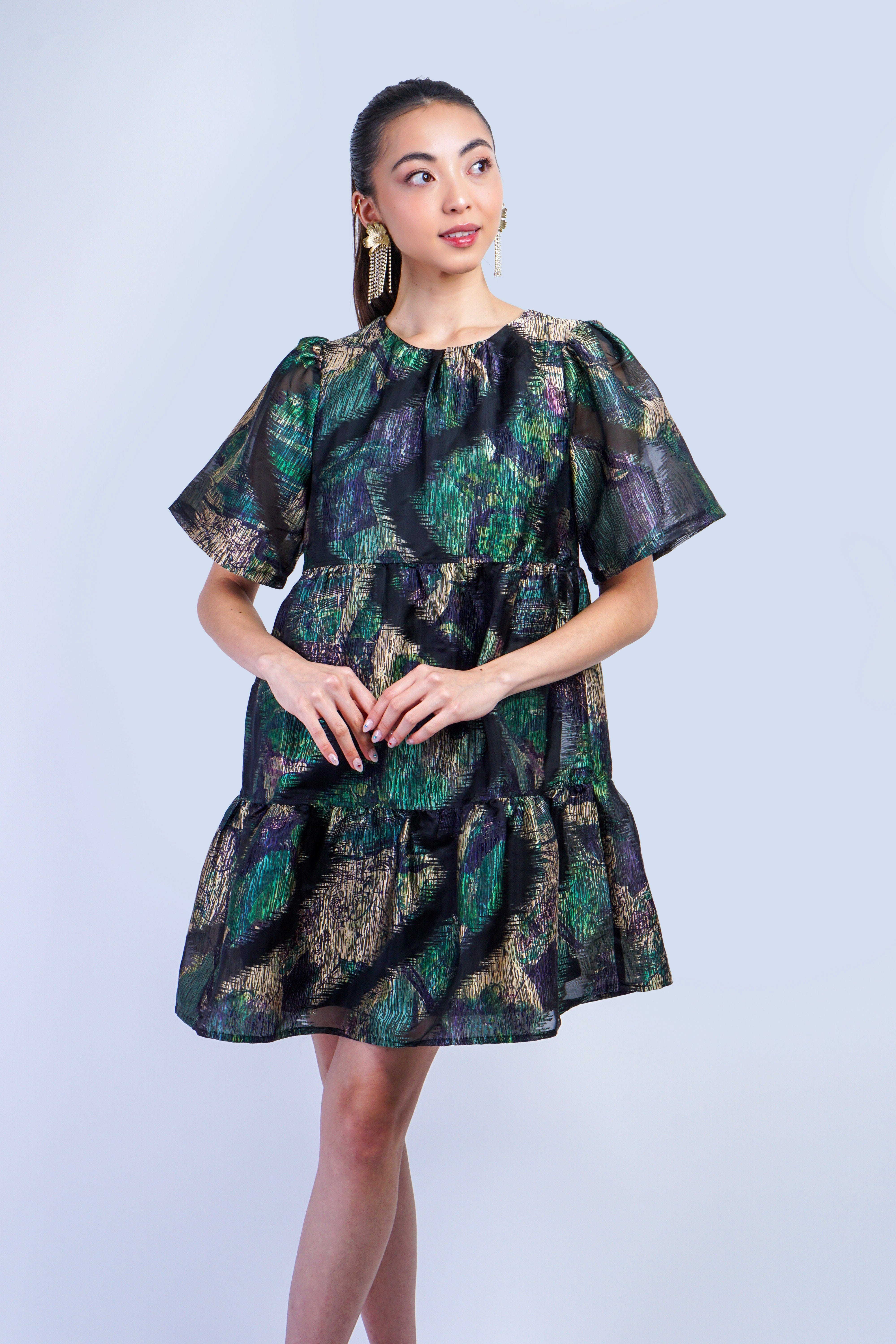 Private Label DRESSES Green Gold Organza Tier Dress