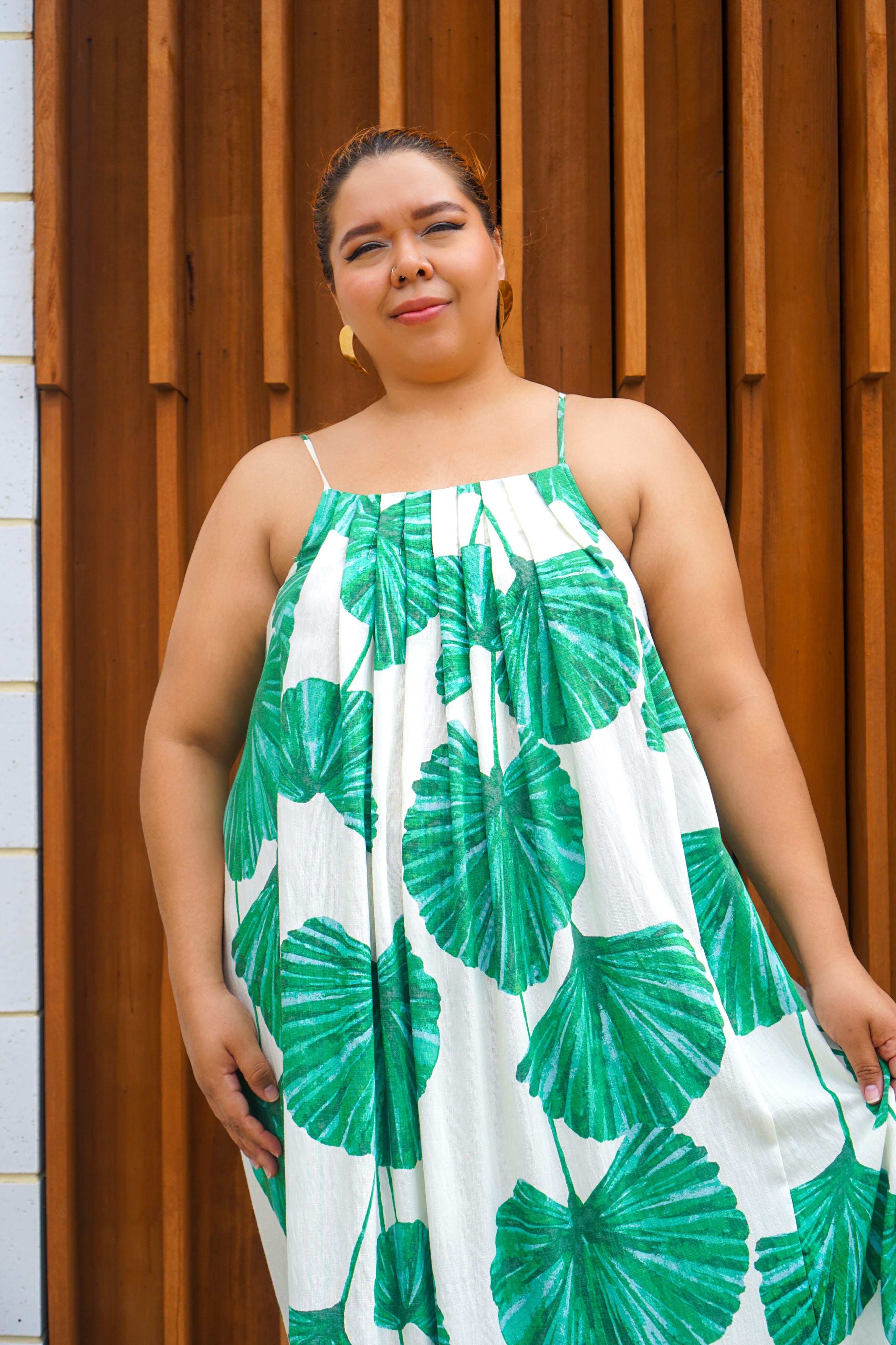 Private Label DRESSES Green Leaf Ivory Maxi Dress