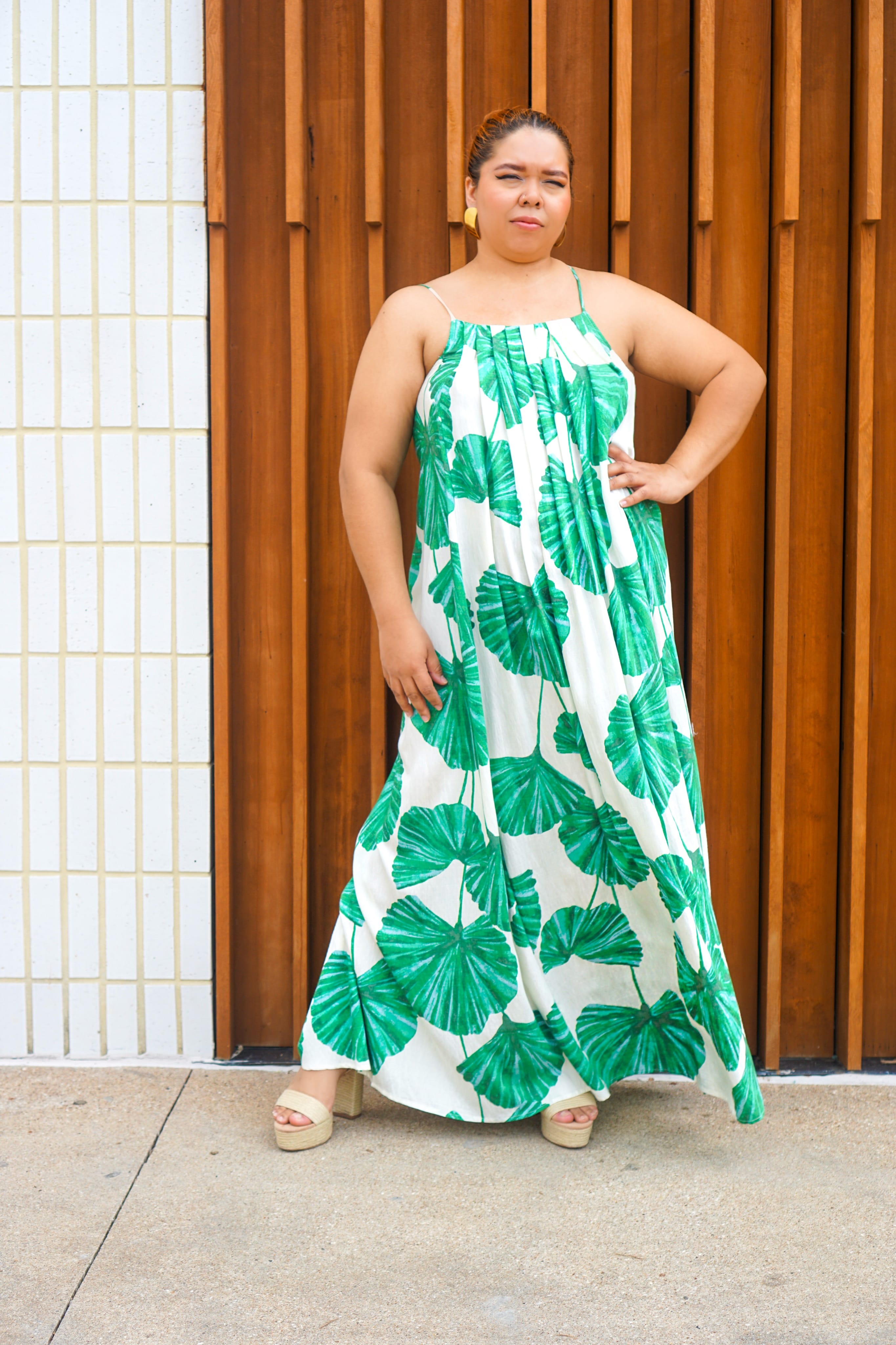Private Label DRESSES Green Leaf Ivory Maxi Dress
