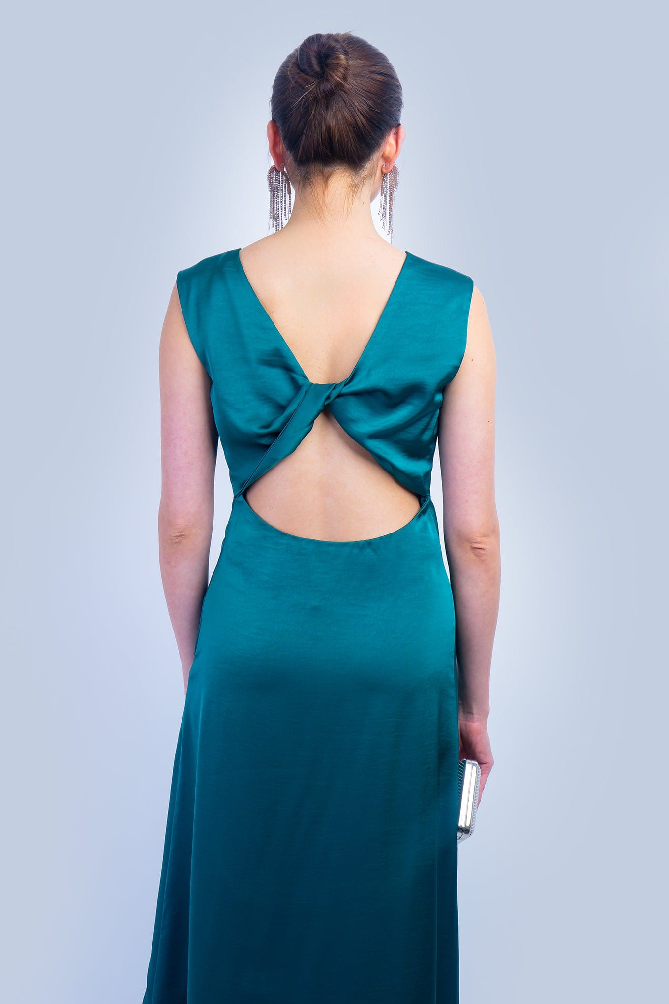 DCD DRESSES Green Satin Twist Back Maxi Dress