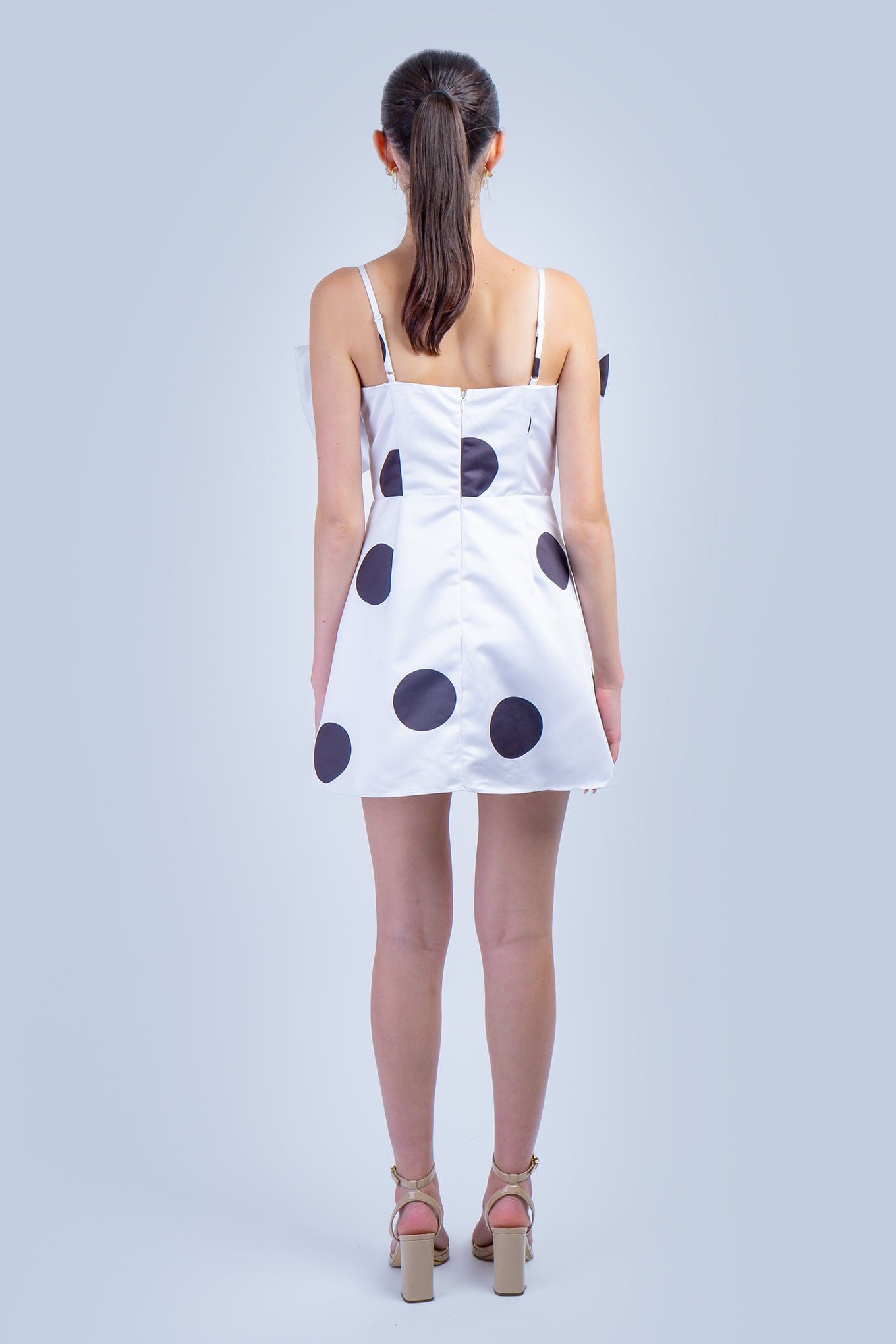 DCD DRESSES Ivory/Black Polka Dot Bow Dress