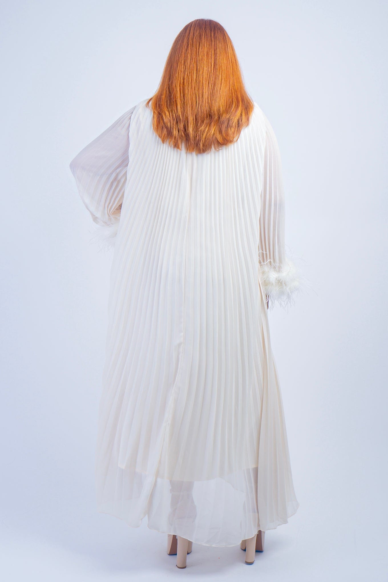 DCD DRESSES Ivory Pleated Rhinestone Caftan Dress